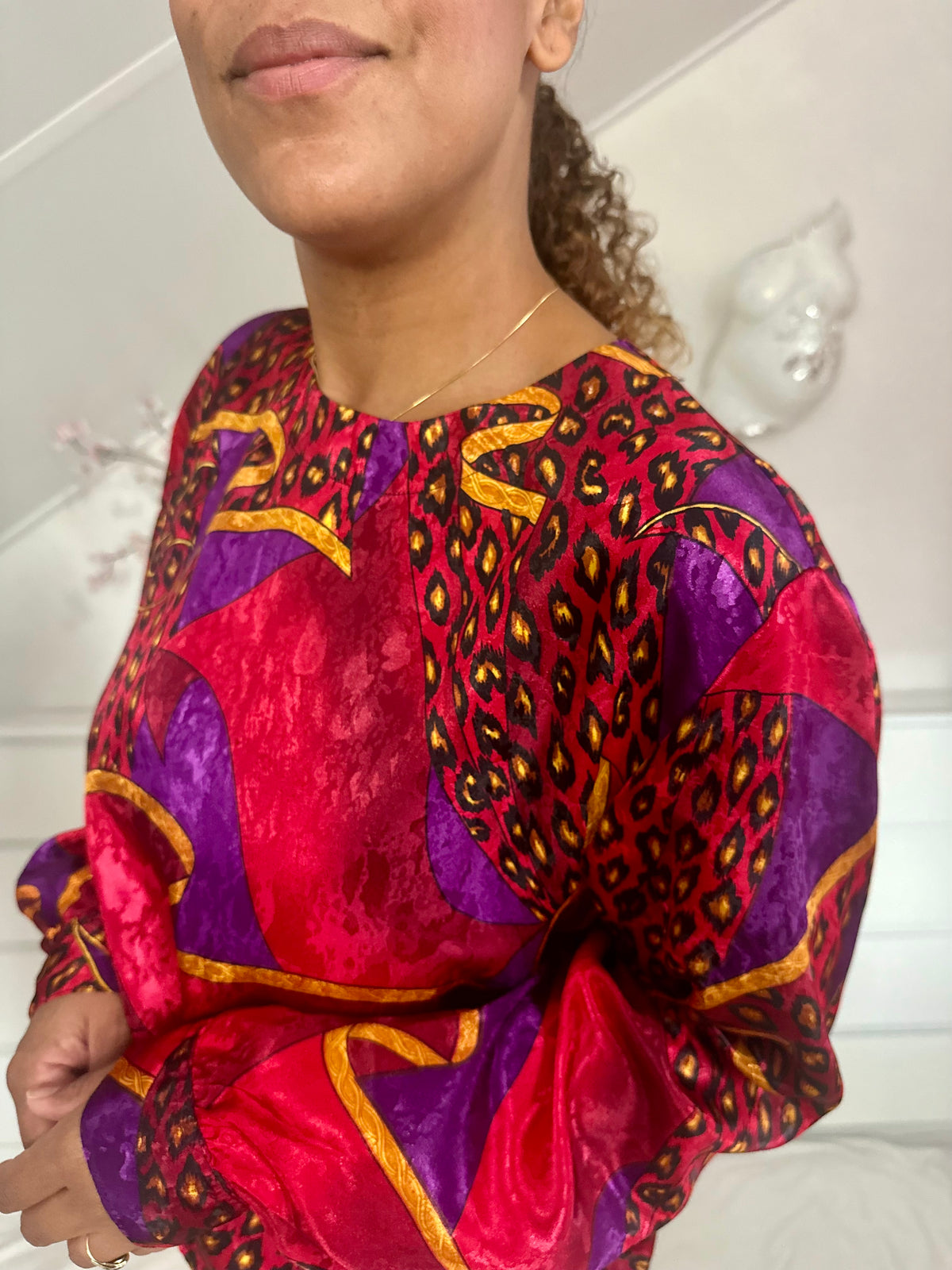 Vintage luxe blouse in dieprood - L/XL