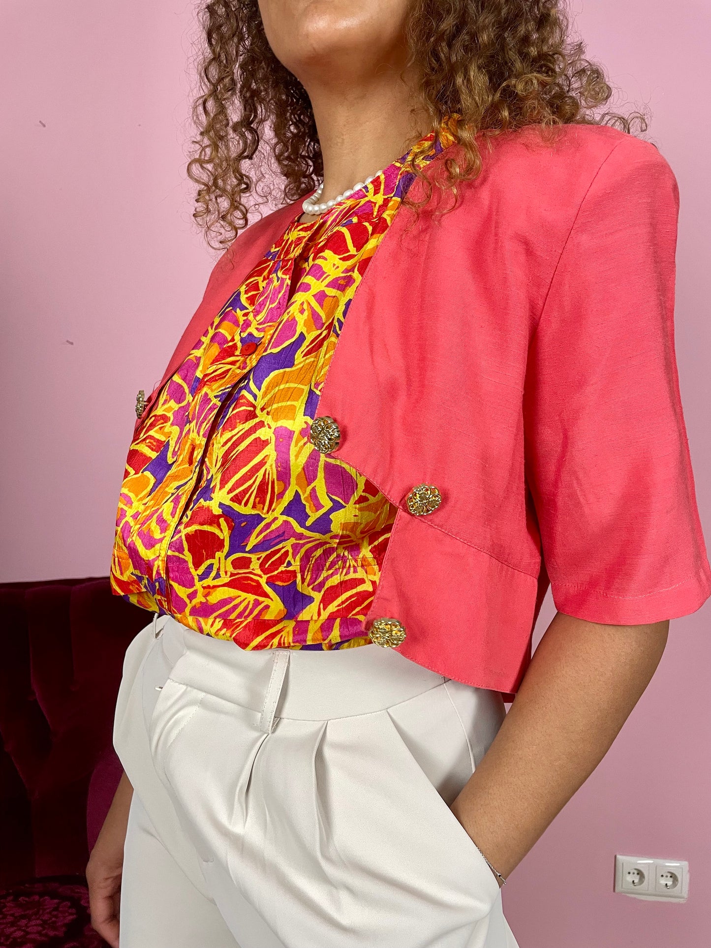 Vintage coral cropped blazer