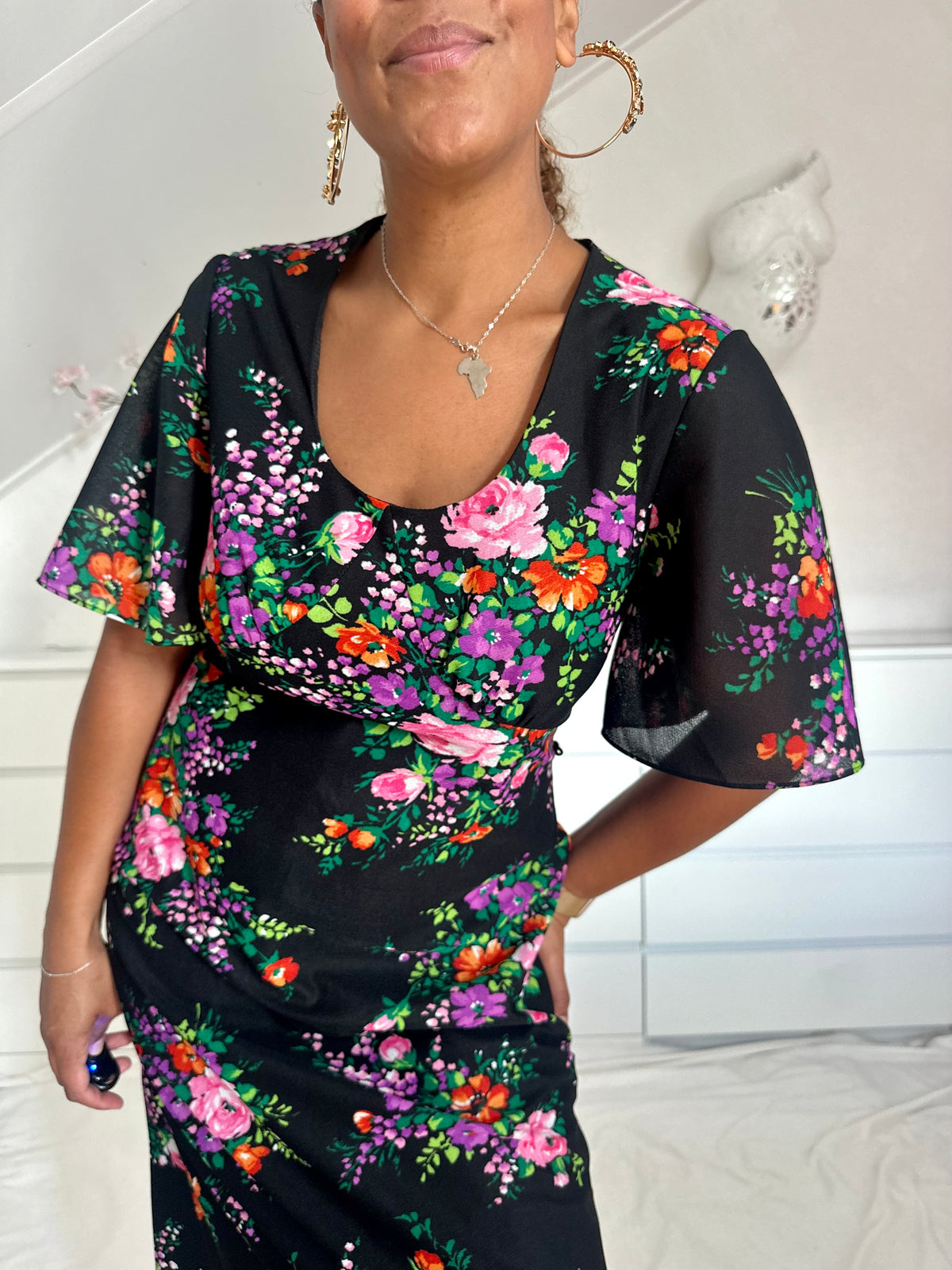 Vintage maxi-jurk uit de 70's met bloemenprint - M