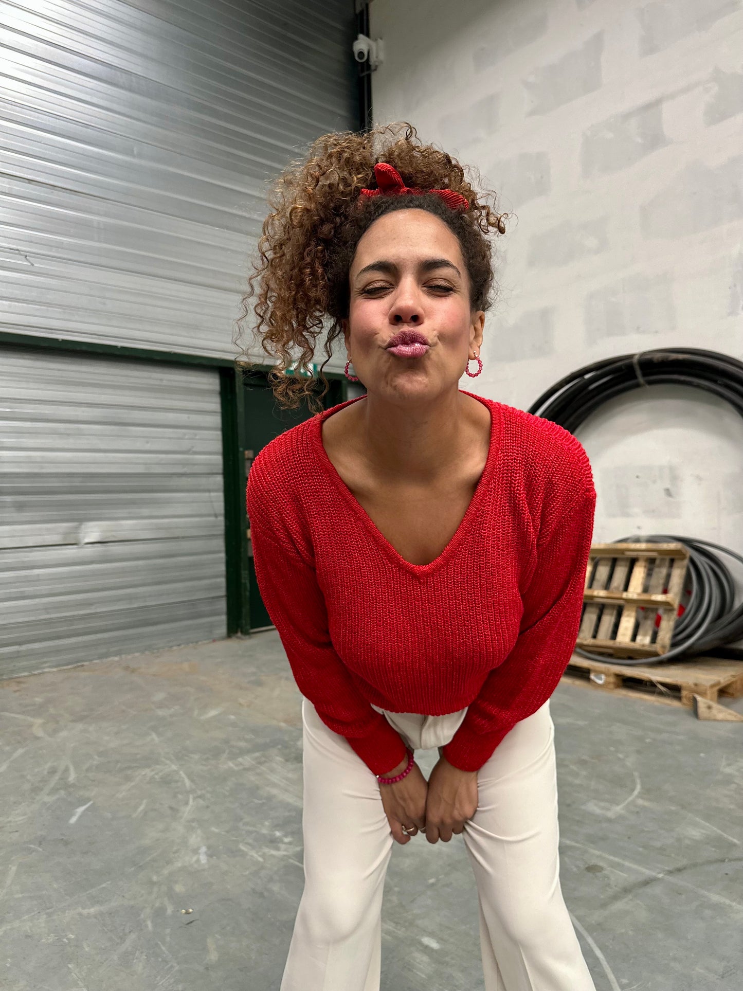 Vintage knalrode acryl knit - S/M