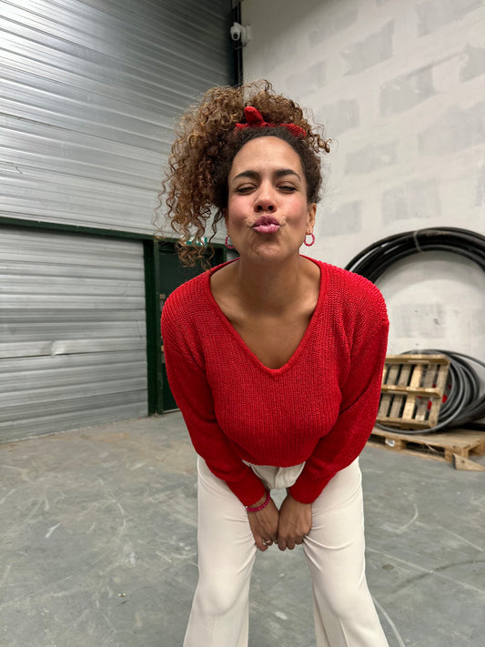 Vintage knalrode acryl knit - S/M