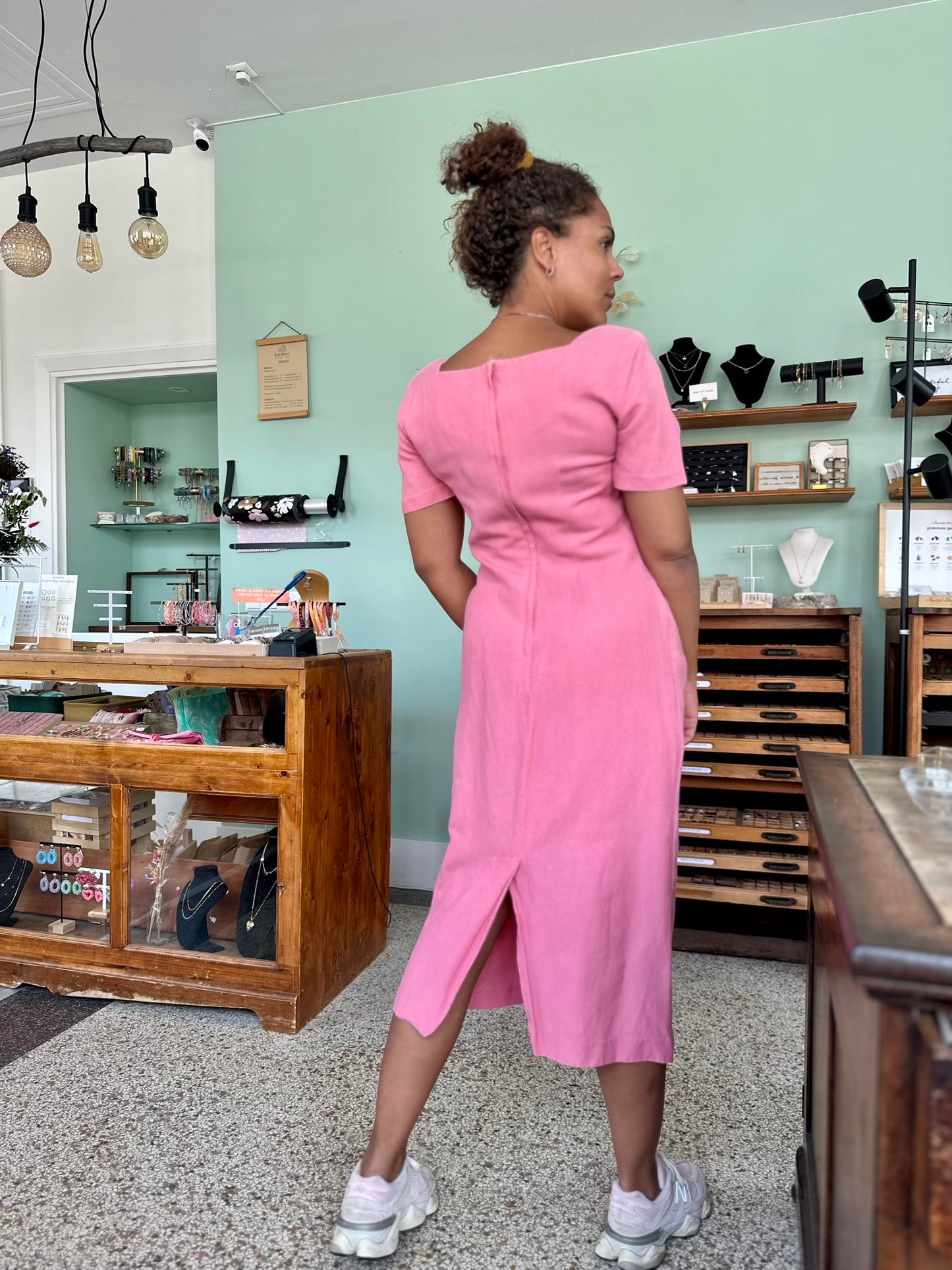 Vintage roze linnen jurk