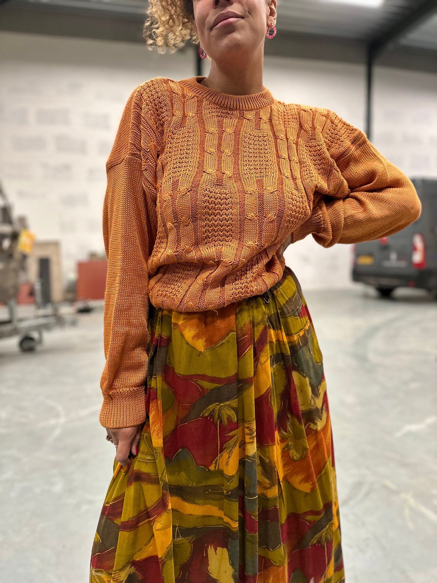 Vintage midi. plooirok in herfsttinten - M/L