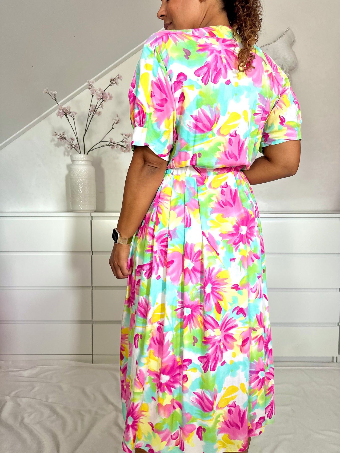 Vintage bloemenjurk van viscose - XL/XXL
