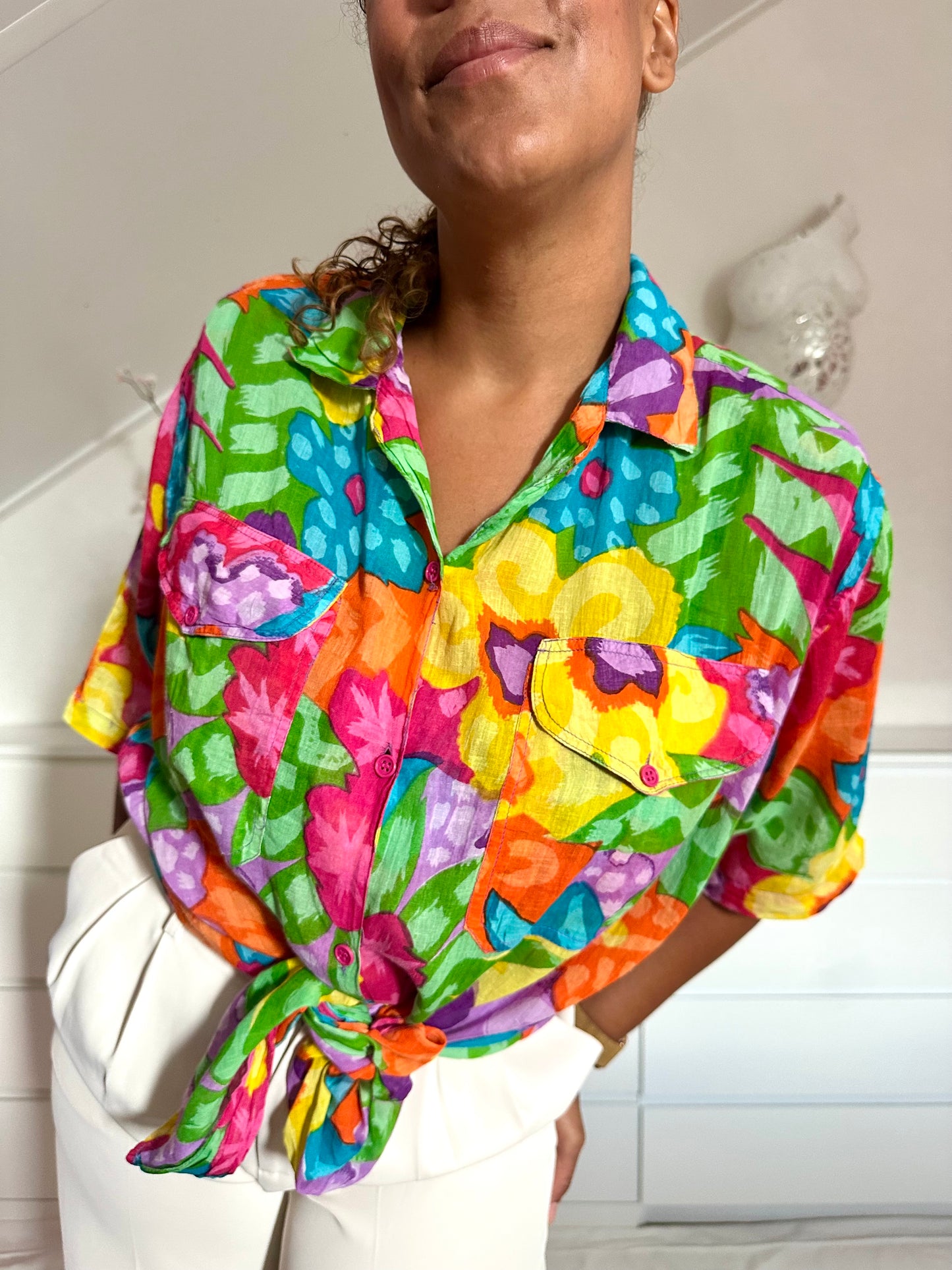 Vintage katoenen bloemenblouse - plus size