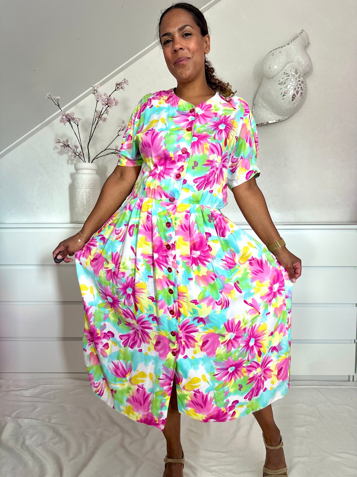 Vintage bloemenjurk van viscose - XL/XXL