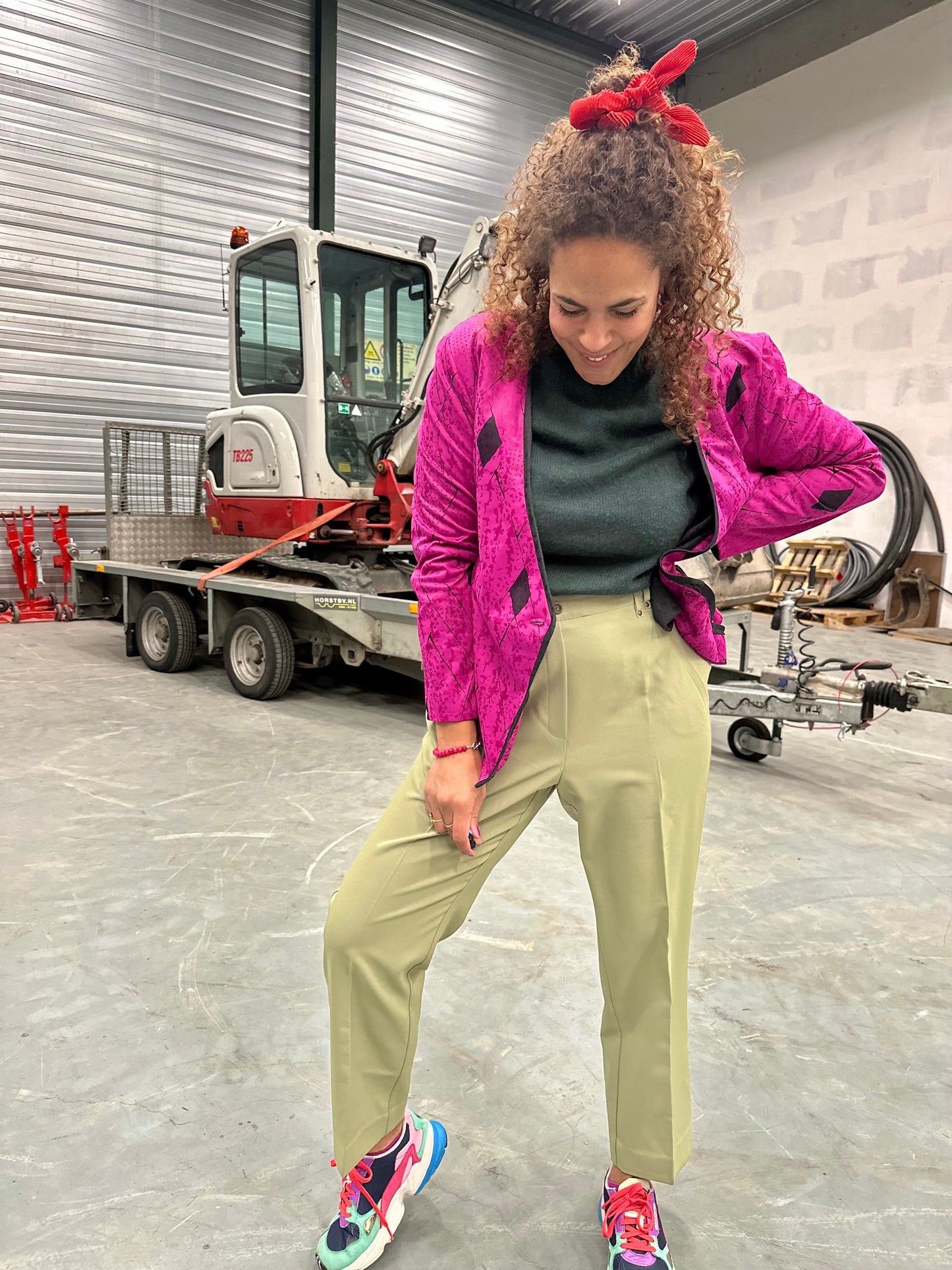 Vintage jade-groene pantalon - L