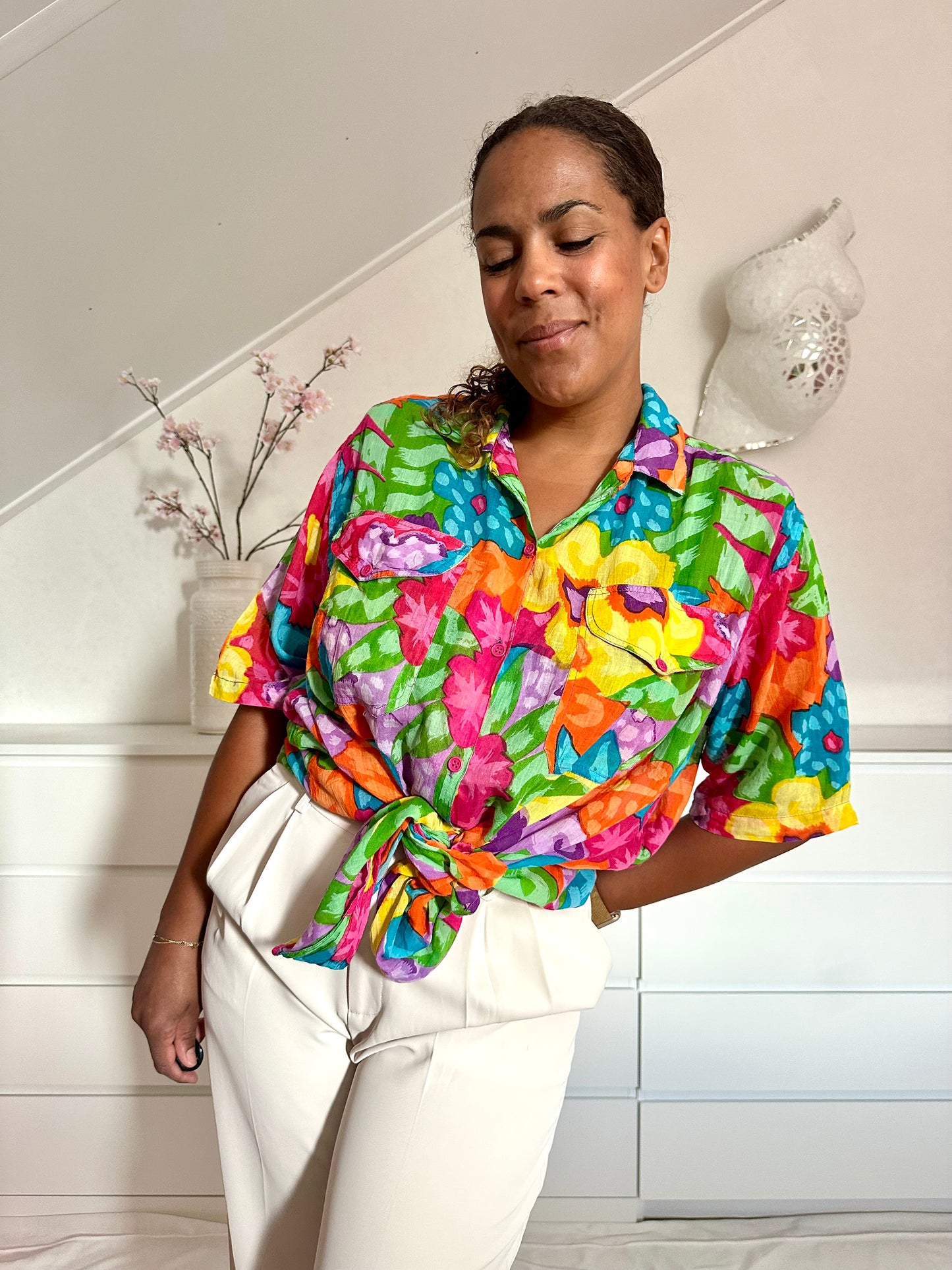 Vintage katoenen bloemenblouse - plus size