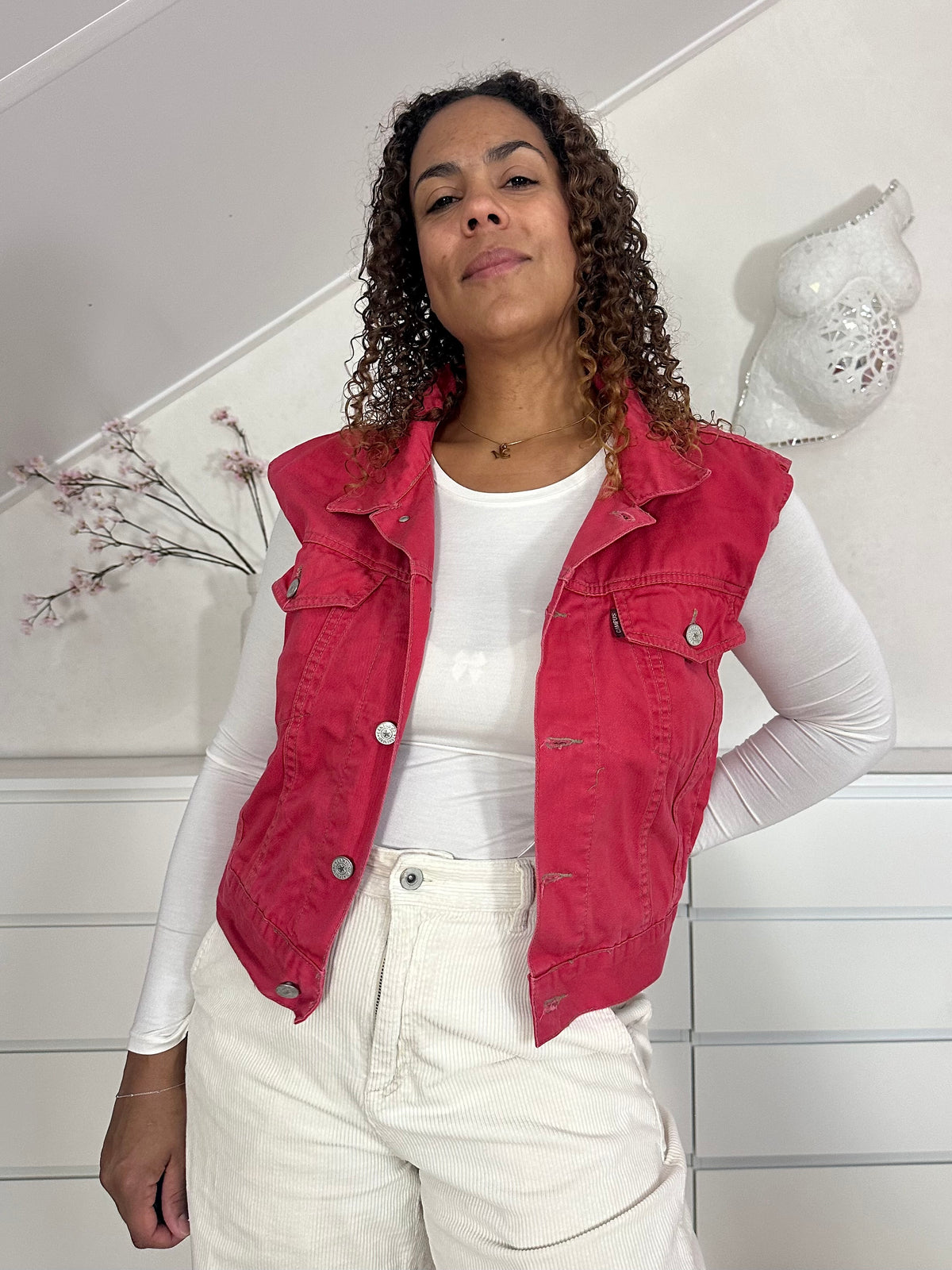 Vintage fuchsia denim gilet - S/M