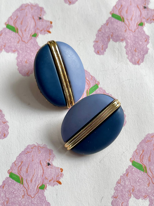 Vintage blauwe ovalen oorbellen