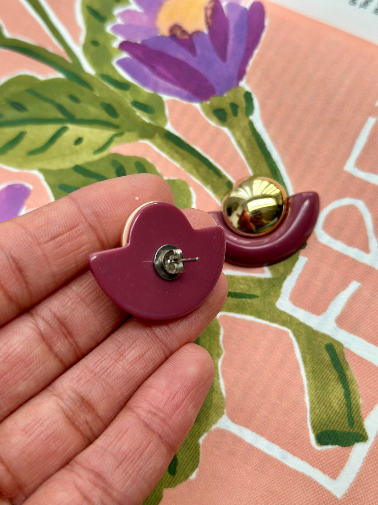 Vintage oudroze halve maan oorbellen