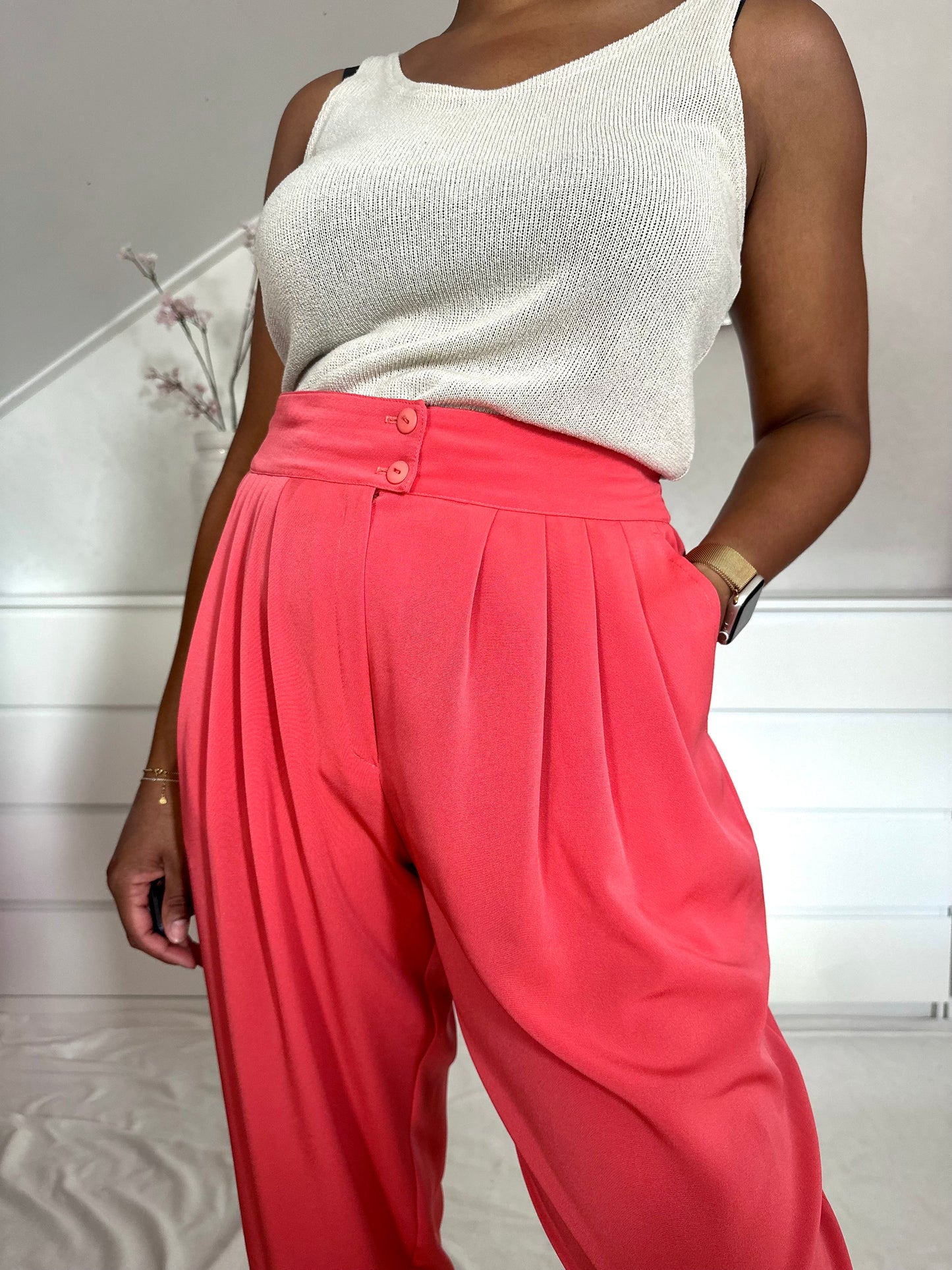 Vintage koraalrode zomer pantalon - L
