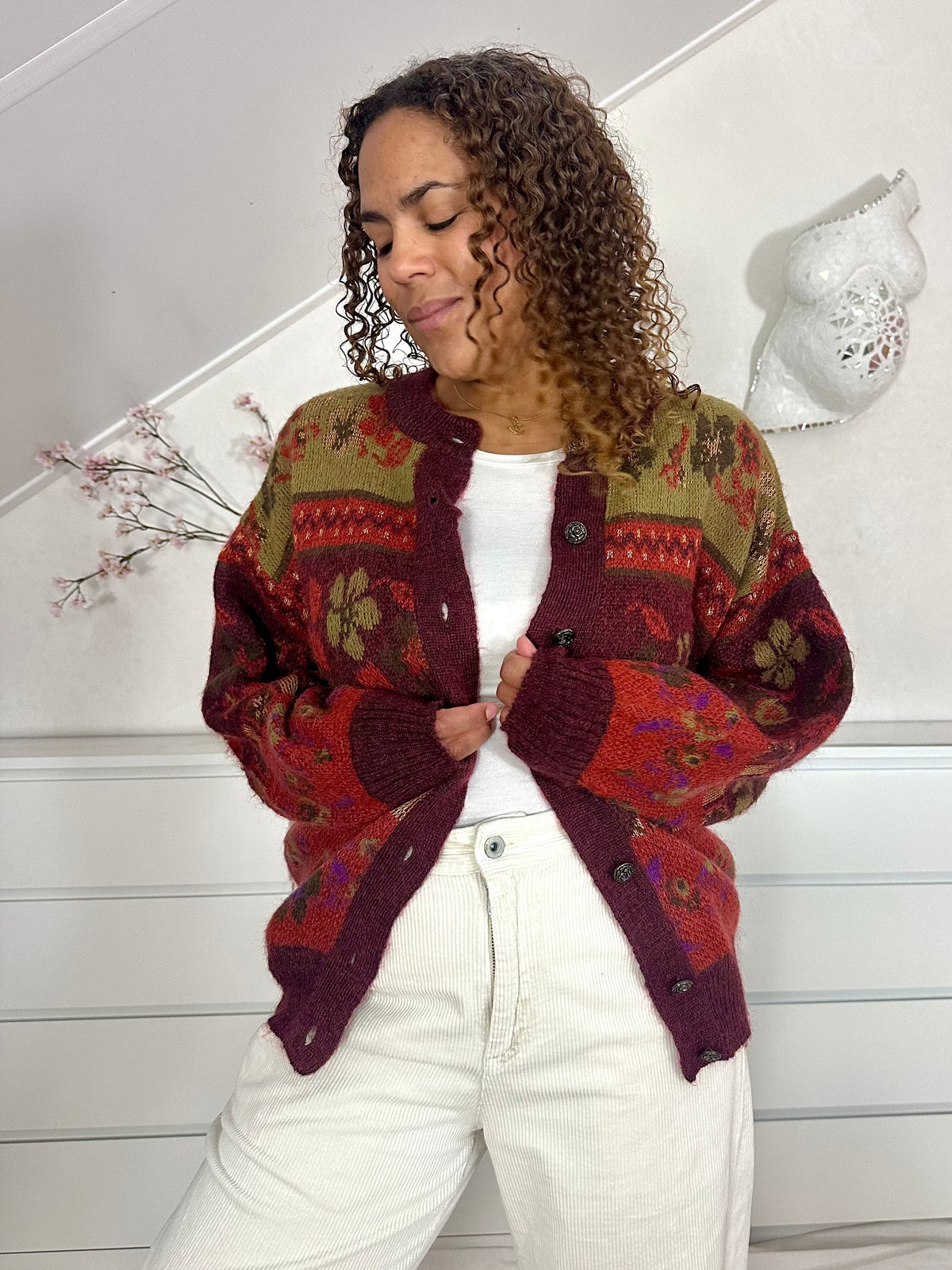 Vintage mohair vest in herfsttinten - M