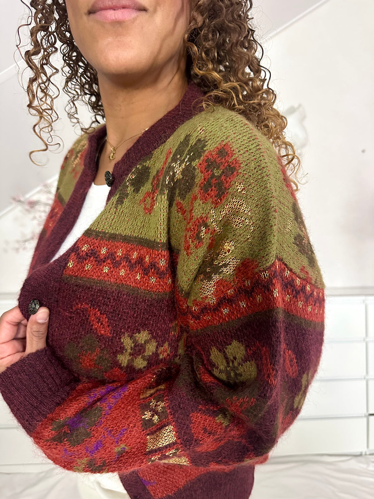 Vintage mohair vest in herfsttinten - M