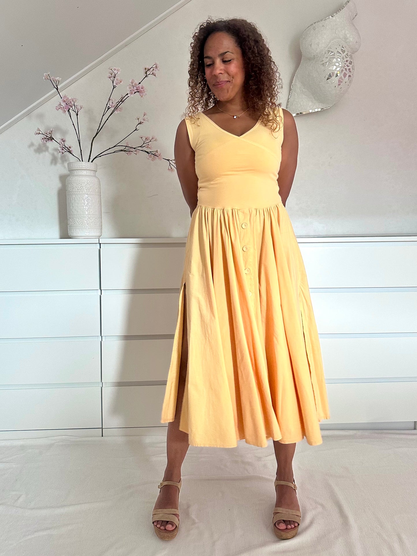 Vintage botergele maxi-jurk - M