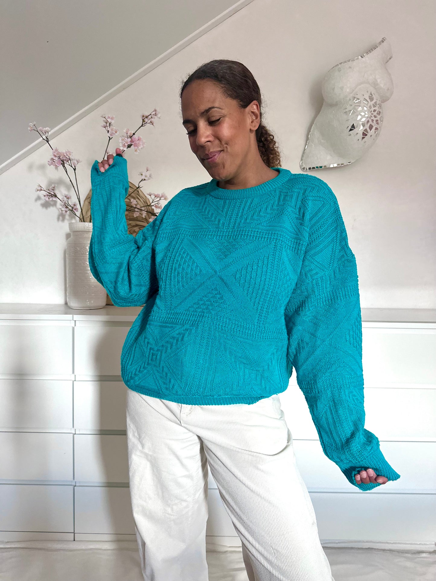 Vintage turquoise nazomer trui - XL/XXL