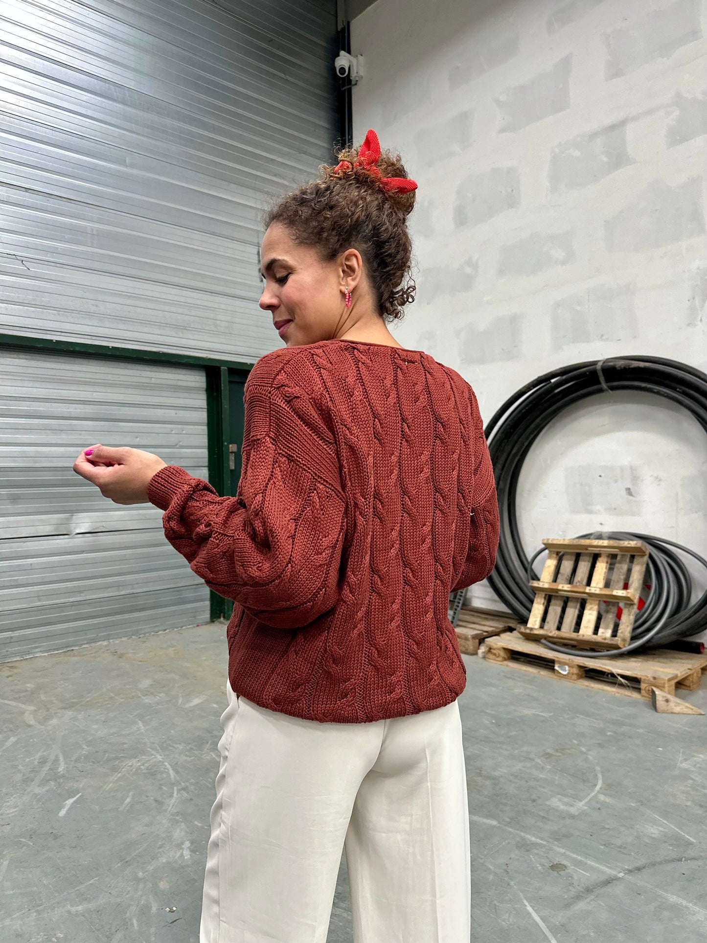 Vintage gebreide sweater in bruin chestnut