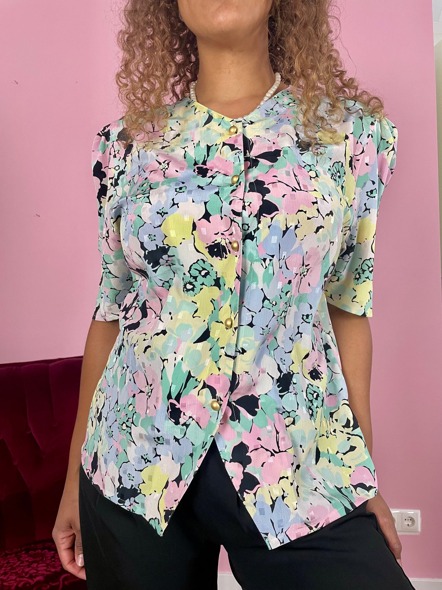 Vintage pastel floral blouse