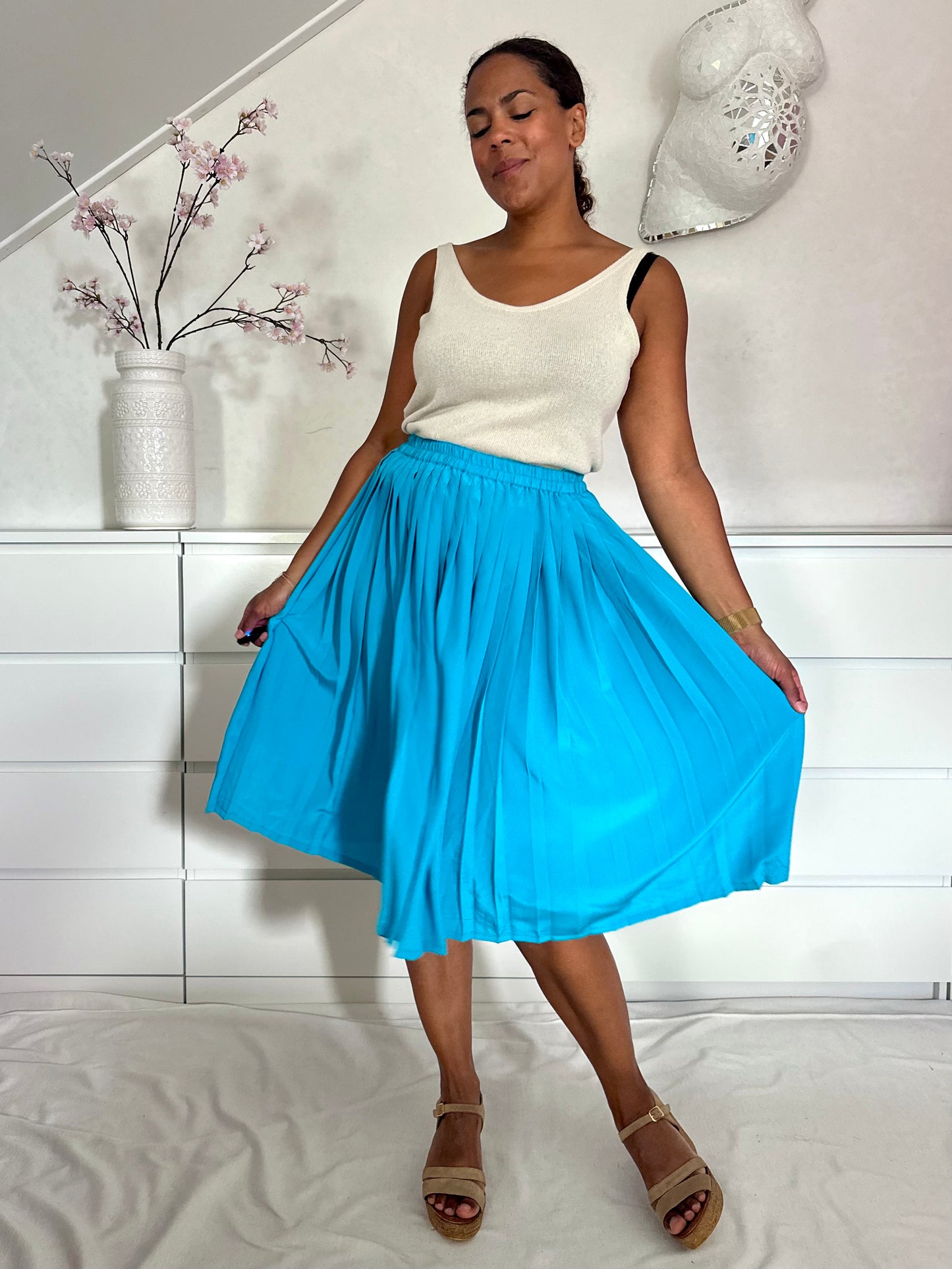 Vintage blauwe plooirok - S/M
