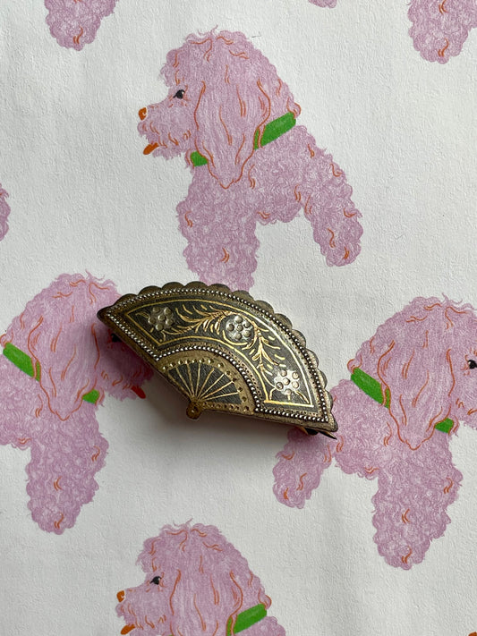 Vintage bronskleurige waaier broche