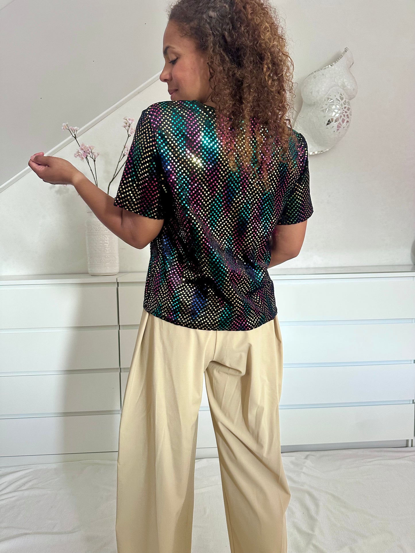 Vintage disco pailletten top - M/L