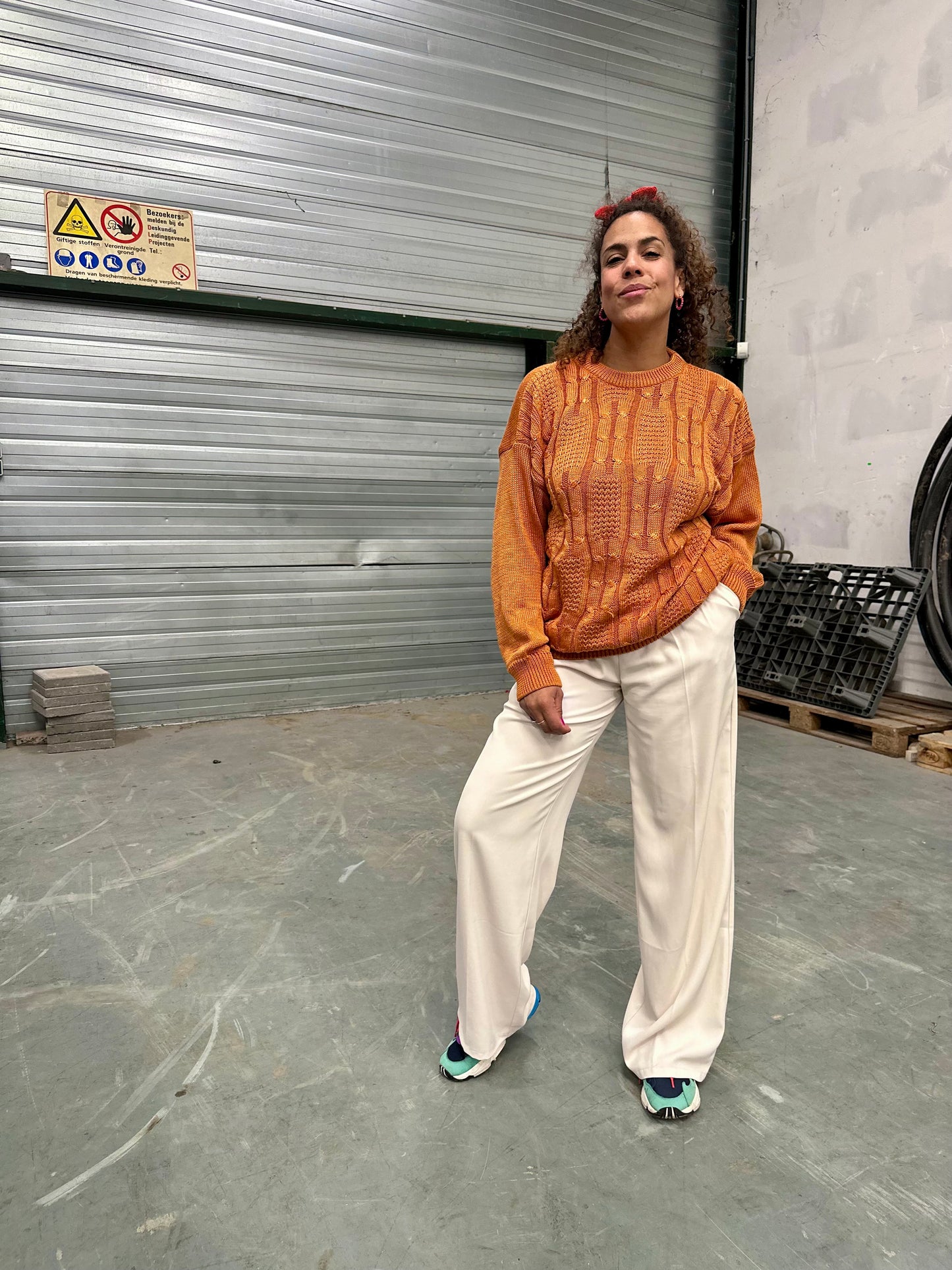 Vintage deadstock tangerine sweater met shimmer - XL