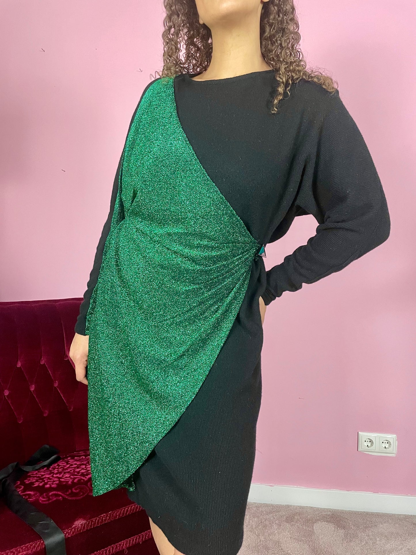 Vintage emerald wollen partyjurk