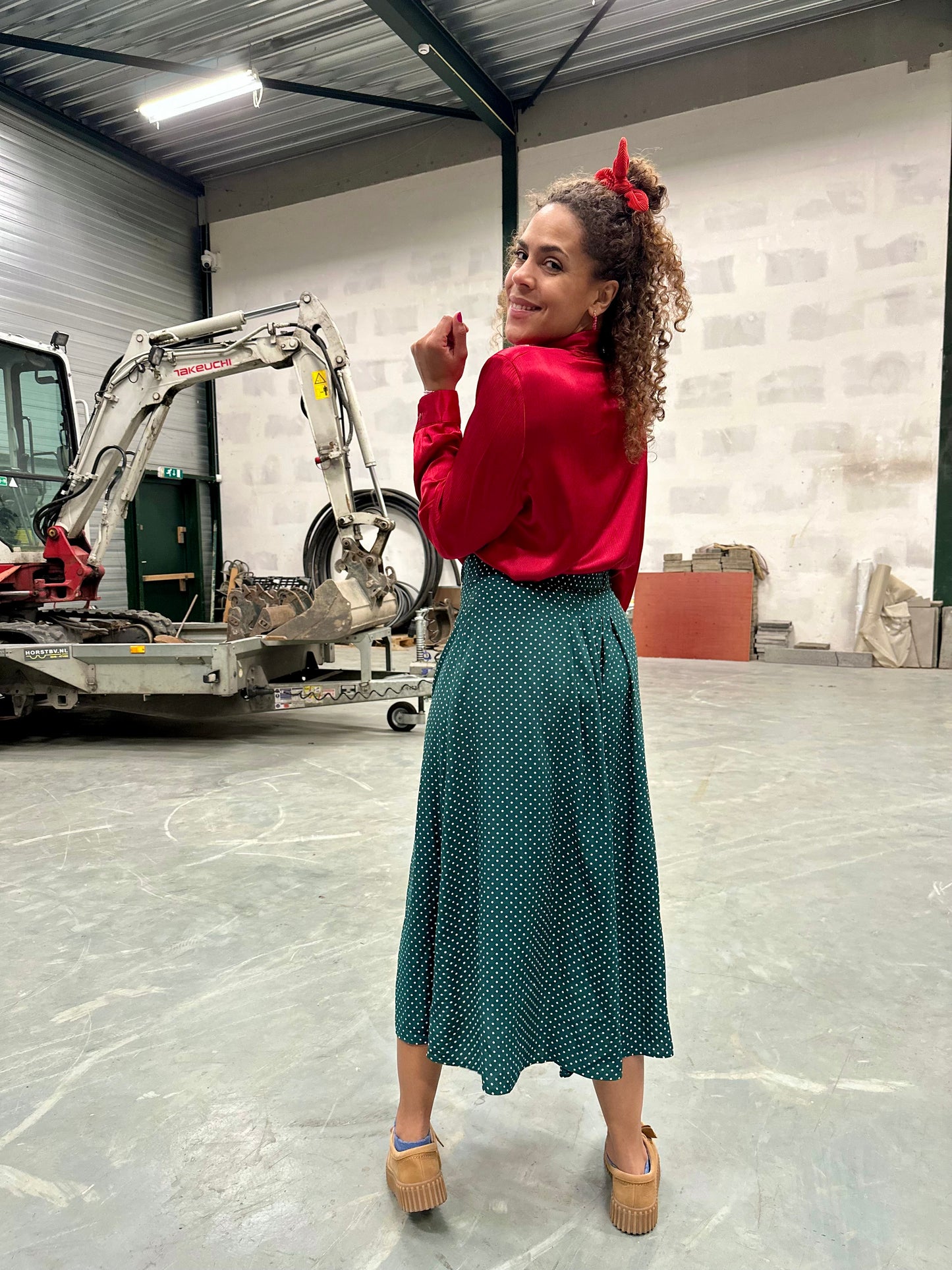 Vintage glanzende rode blouse - L