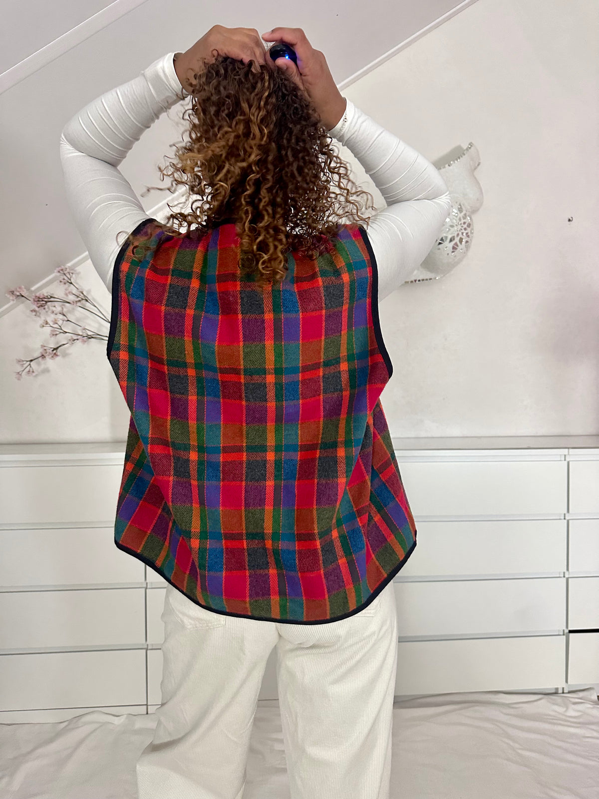 Vintage zachte gilet met geblokte print - M/L