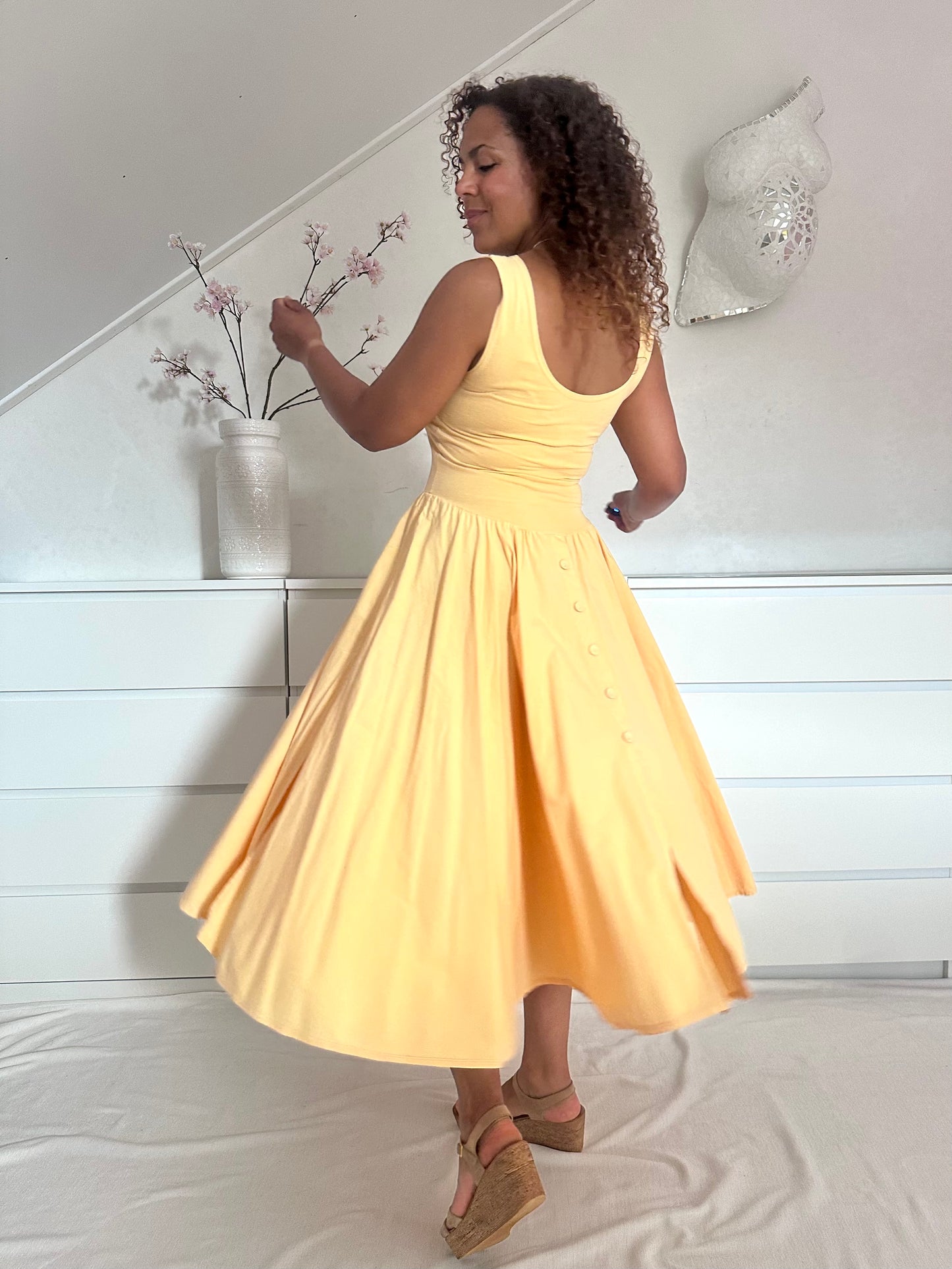 Vintage botergele maxi-jurk - M