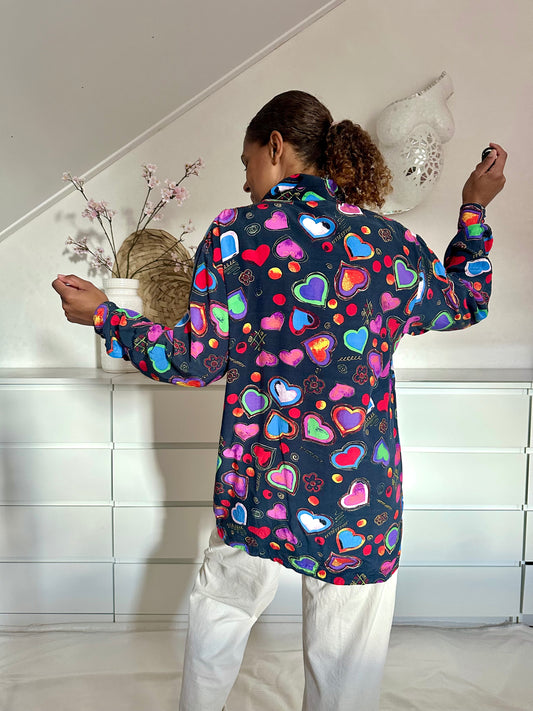 Vintage viscose blouse met hartjes - XL/XXL