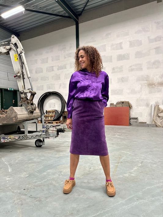 Vintage suede paarse midi-rok - M