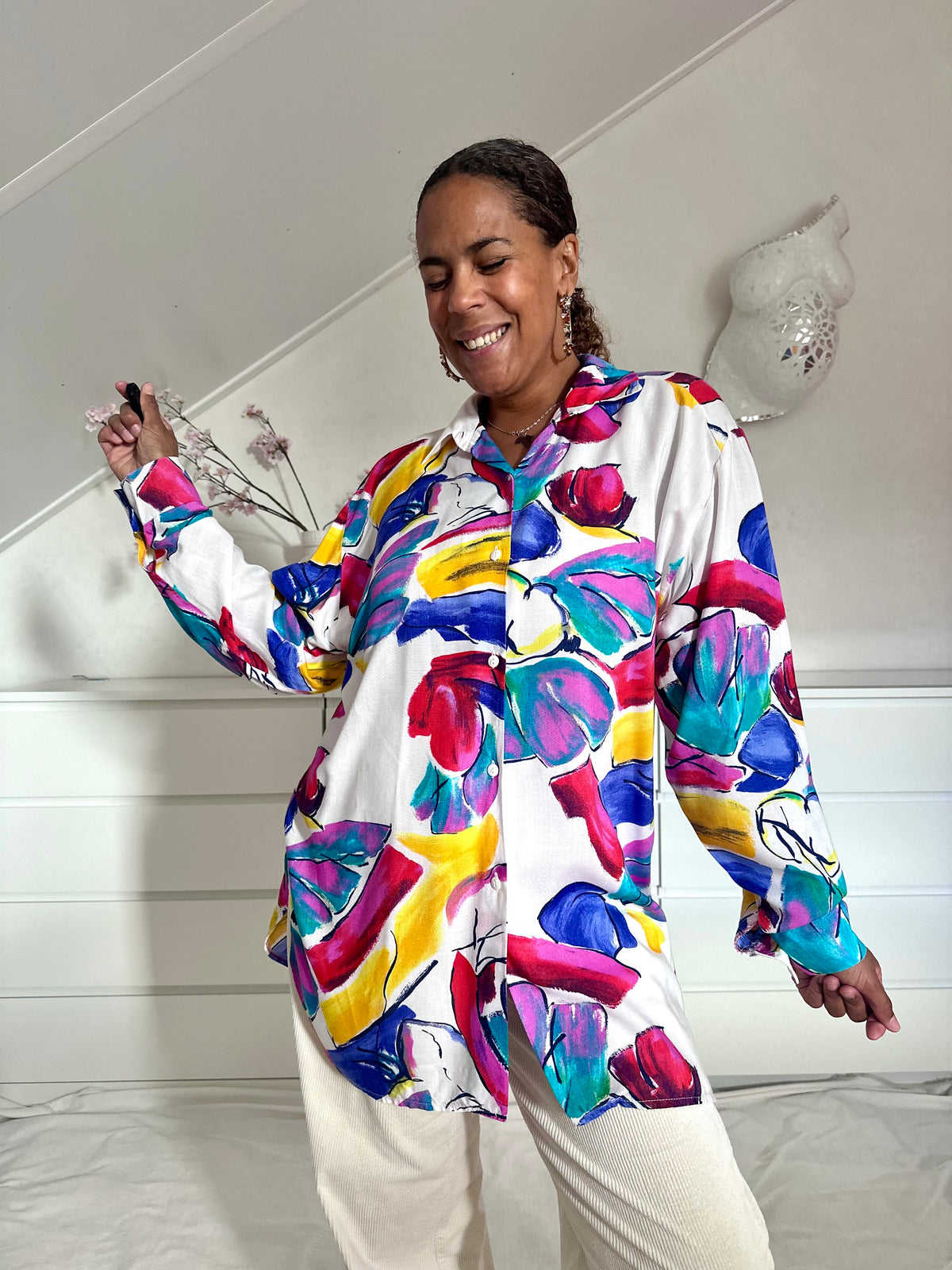 Vintage viscose blouse met abstracte print - XL/XXL
