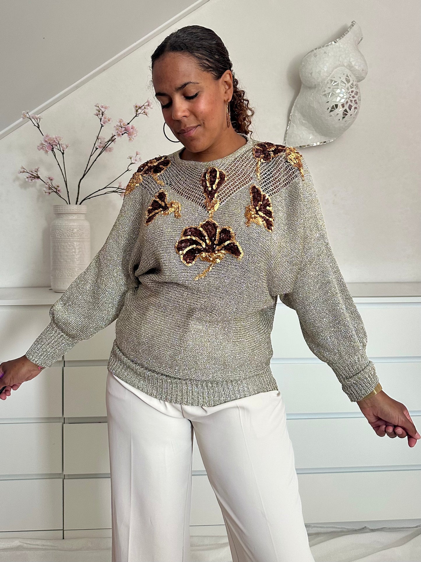 Vintage festival top met pailletten S-M