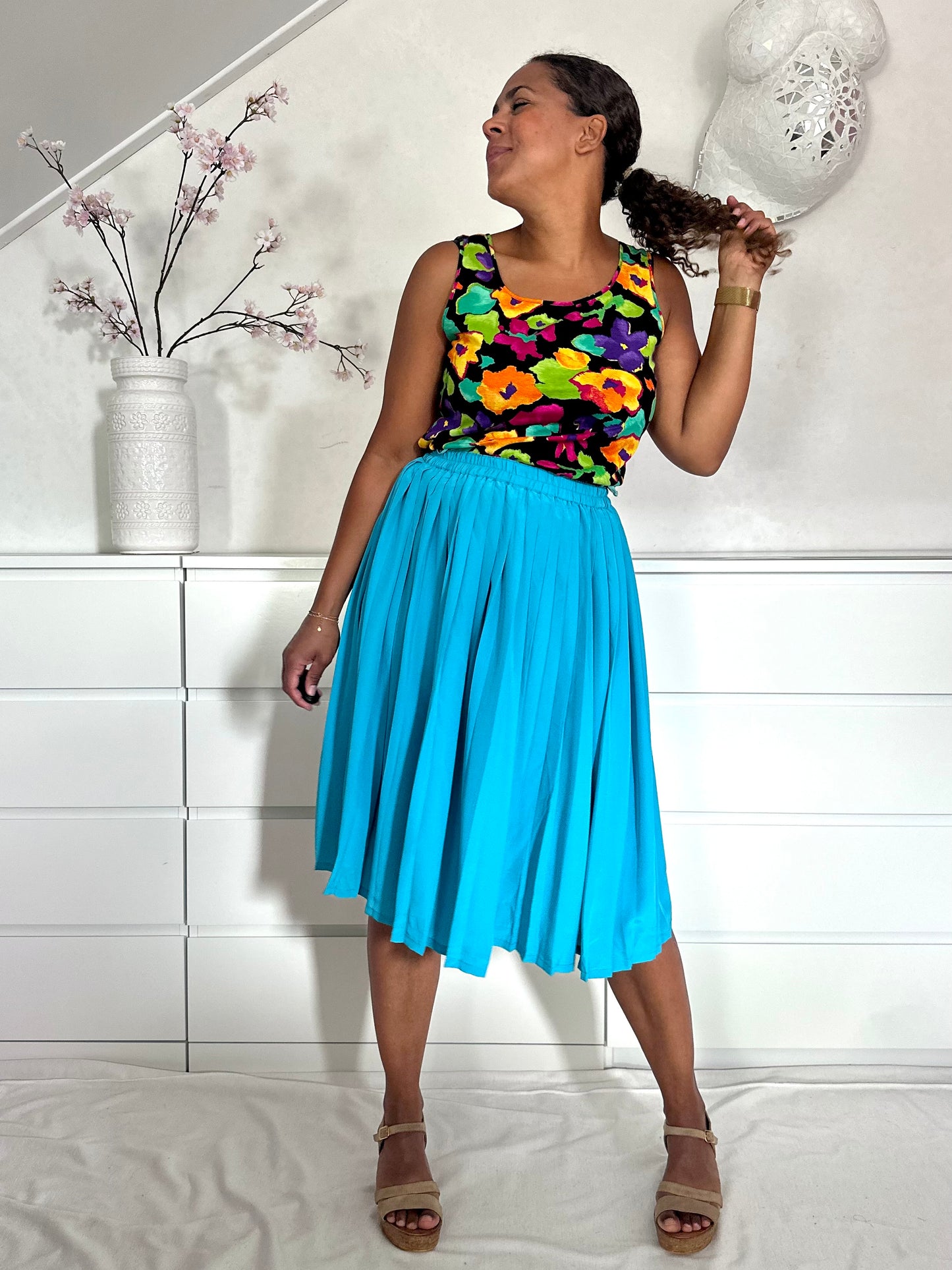 Vintage blauwe plooirok - S/M