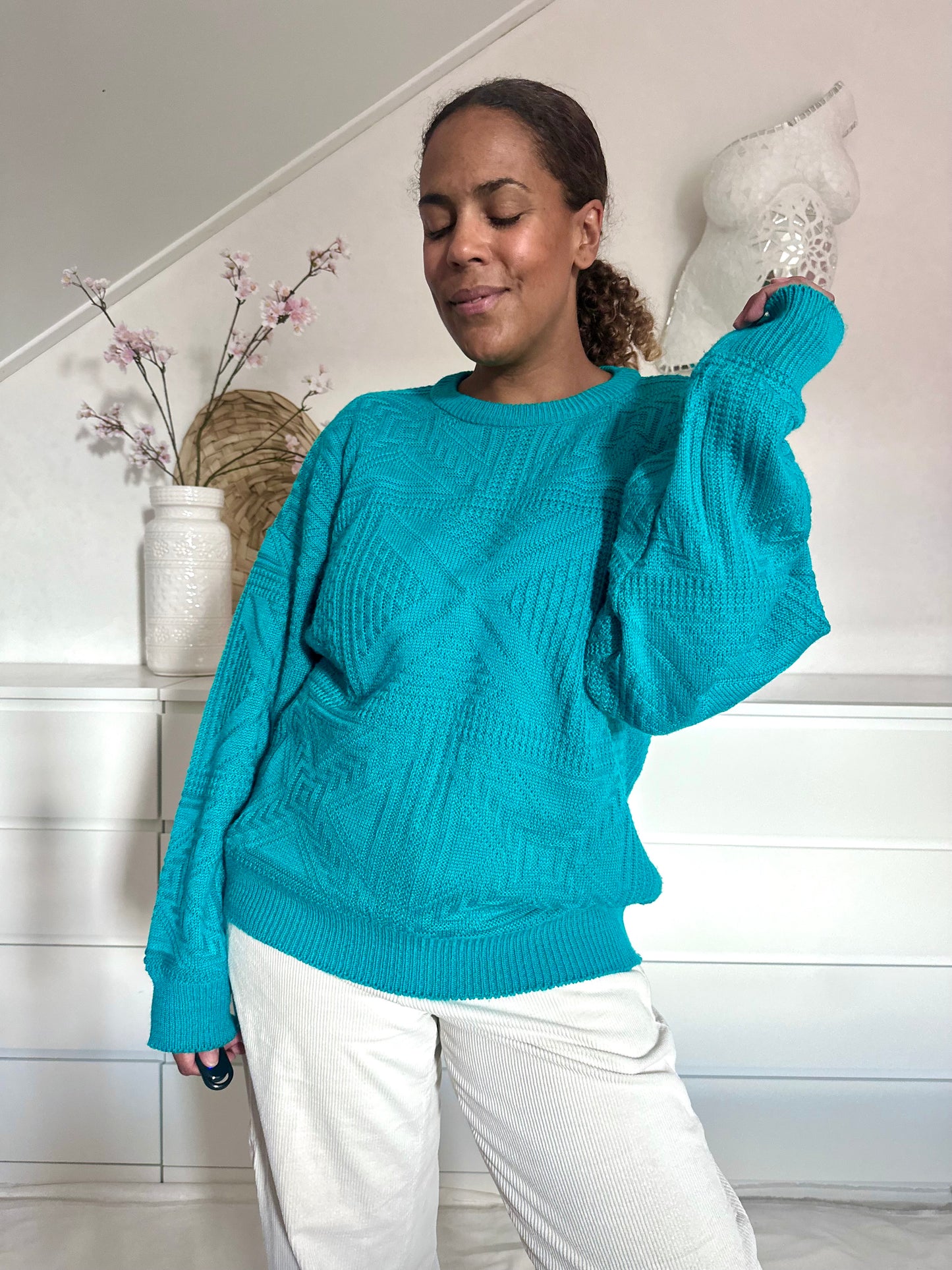 Vintage turquoise nazomer trui - XL/XXL