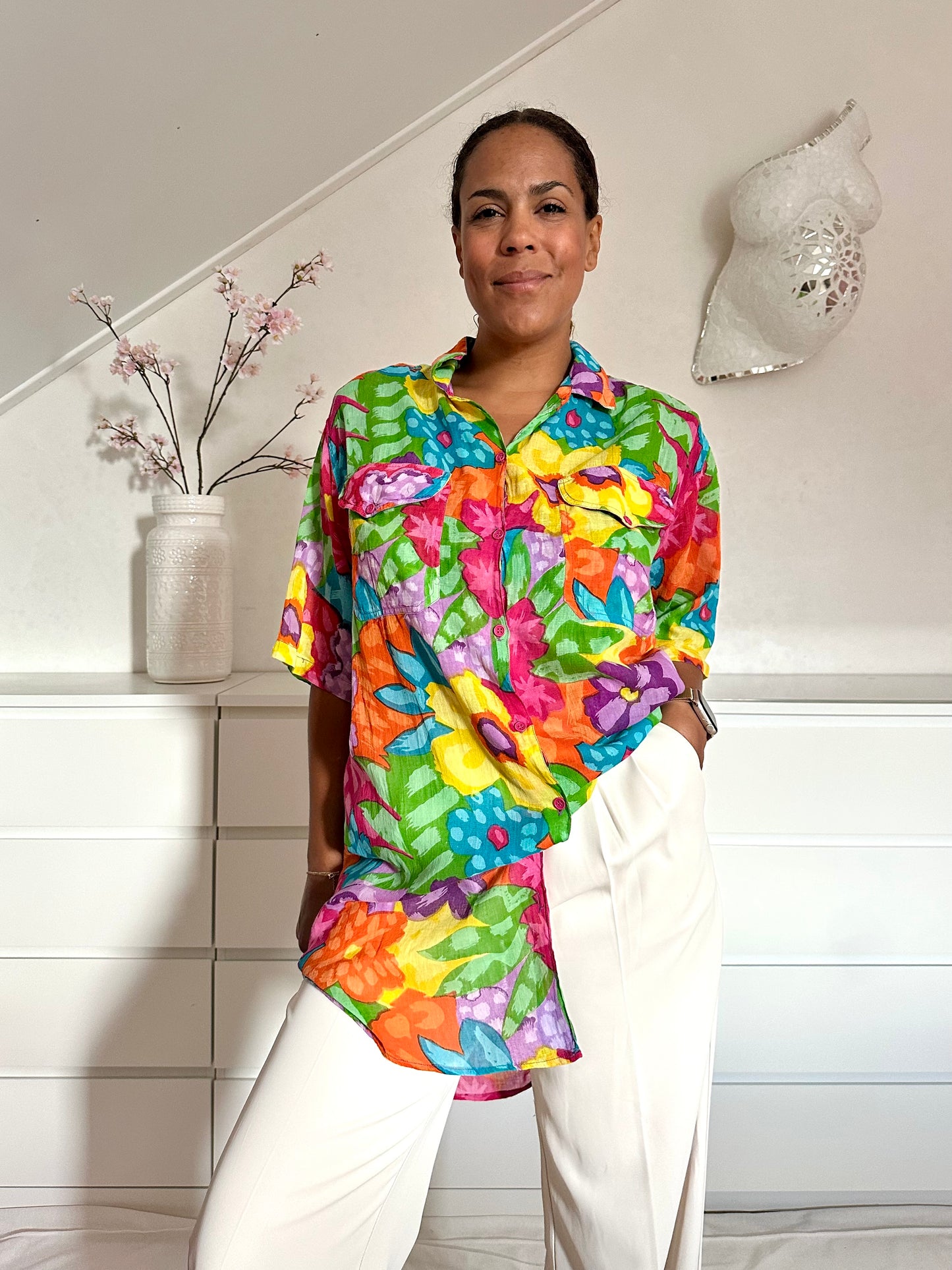 Vintage katoenen bloemenblouse - plus size