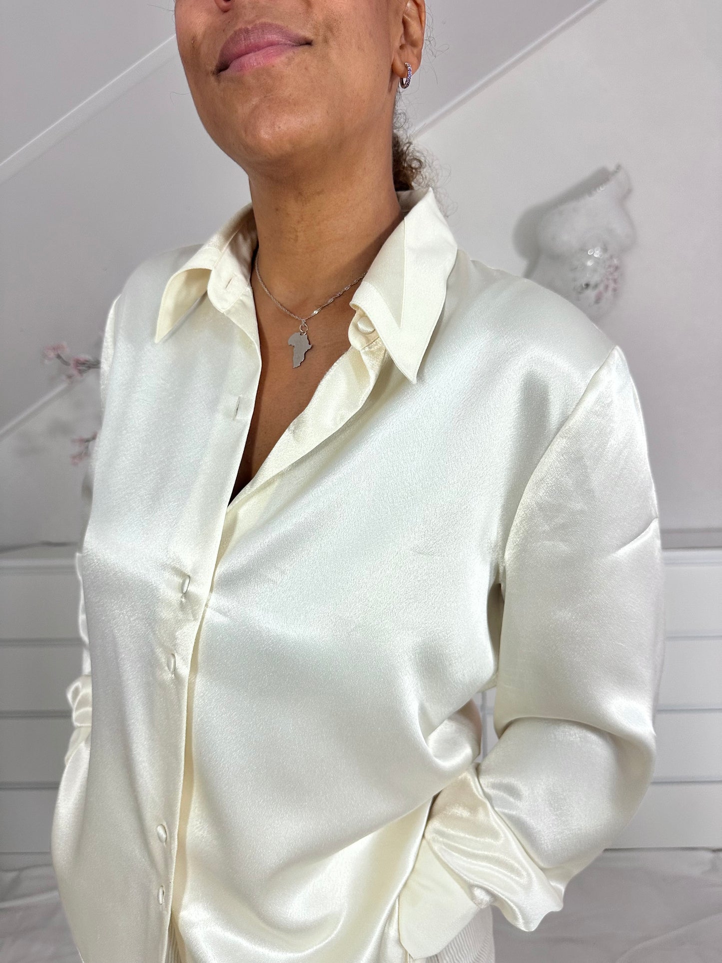 Vintage champagne blouse met glans - XL
