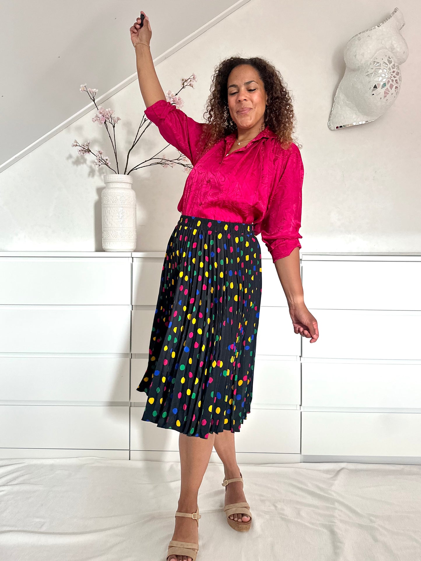 Vintage plooirok met confetti print - M/L