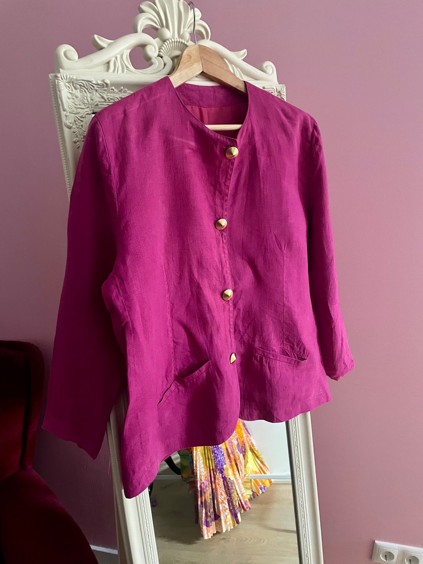 Vintage linnen magenta blazer
