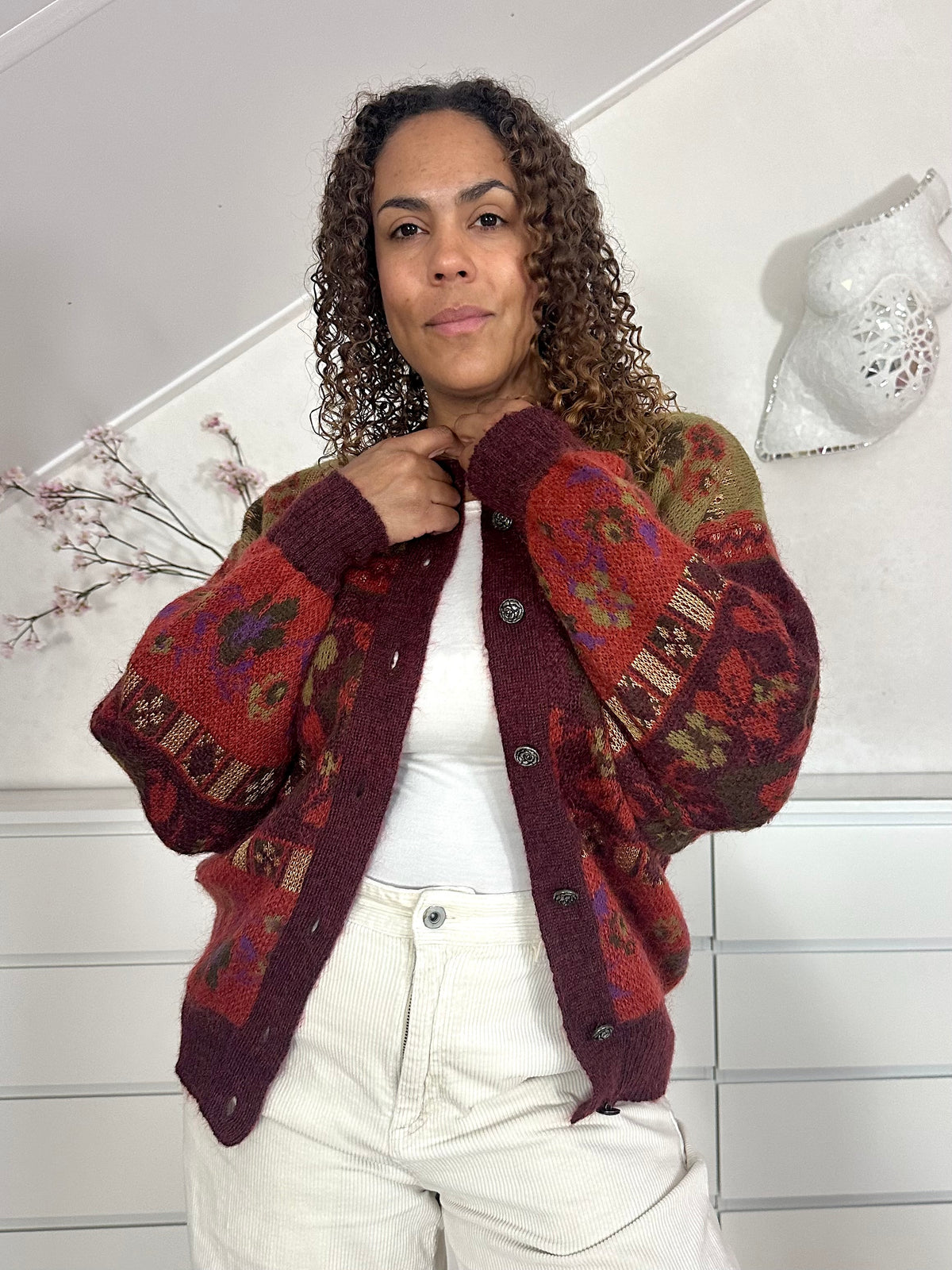 Vintage mohair vest in herfsttinten - M