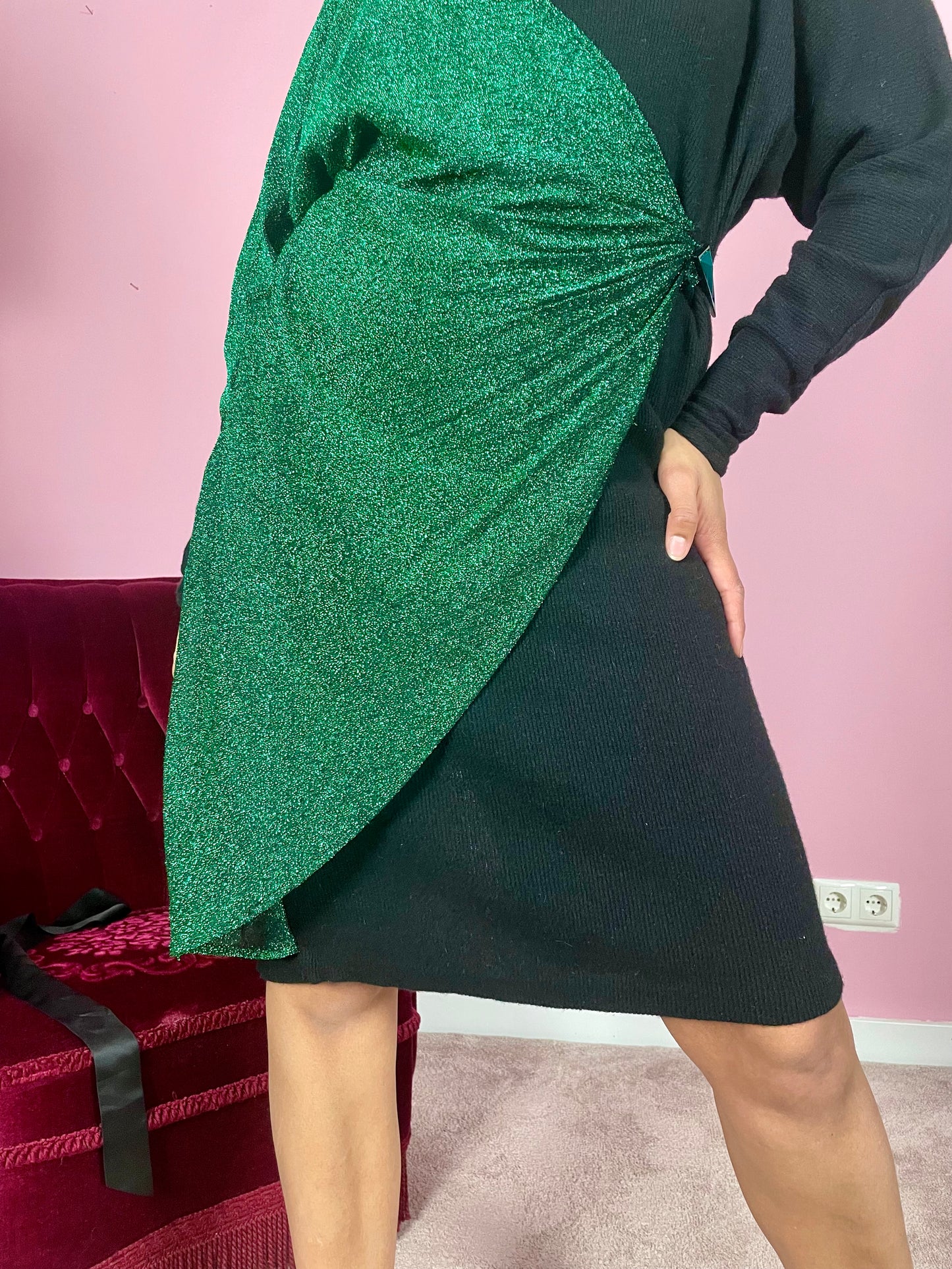 Vintage emerald wollen partyjurk