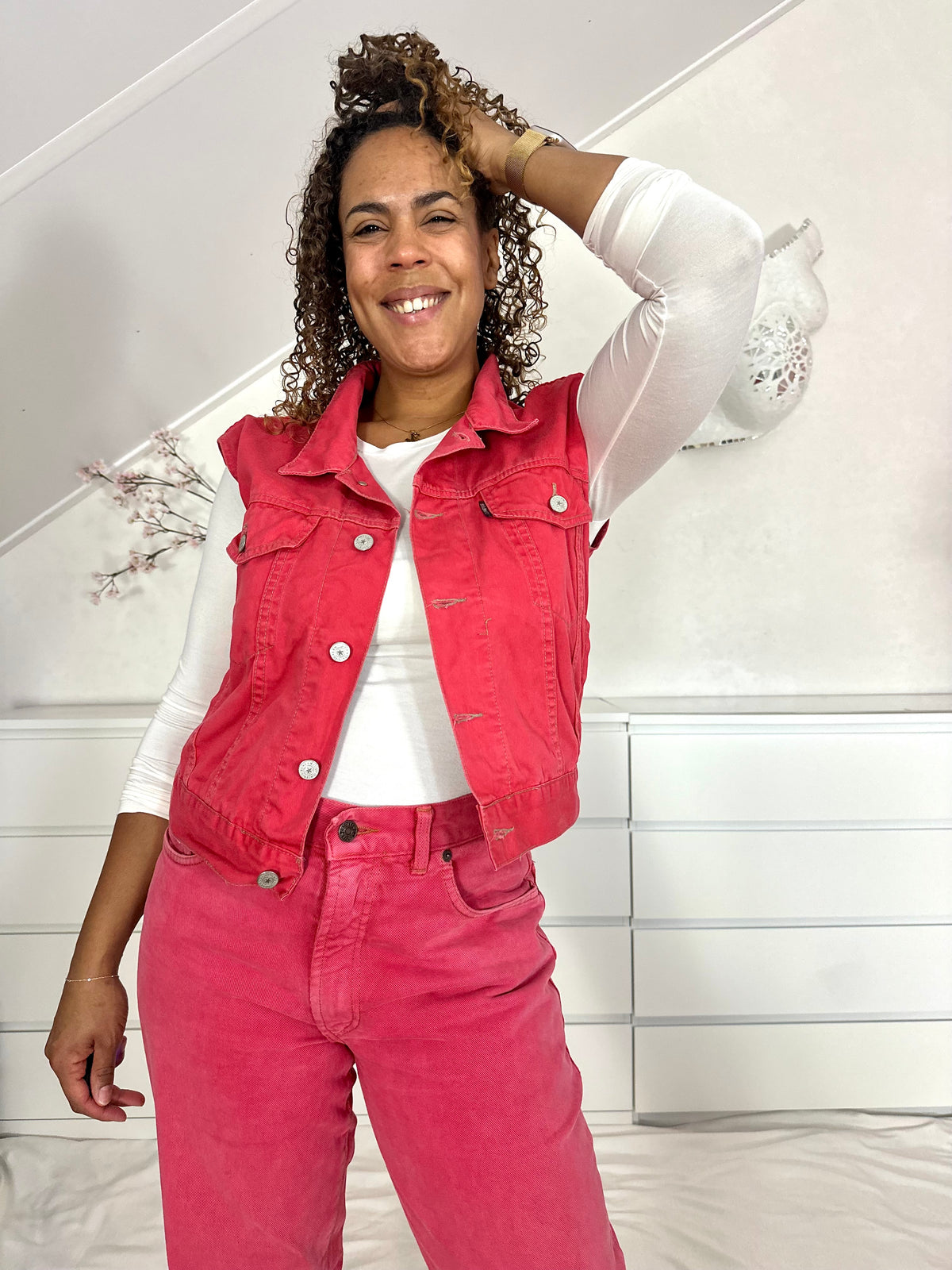 Vintage fuchsia denim gilet - S/M