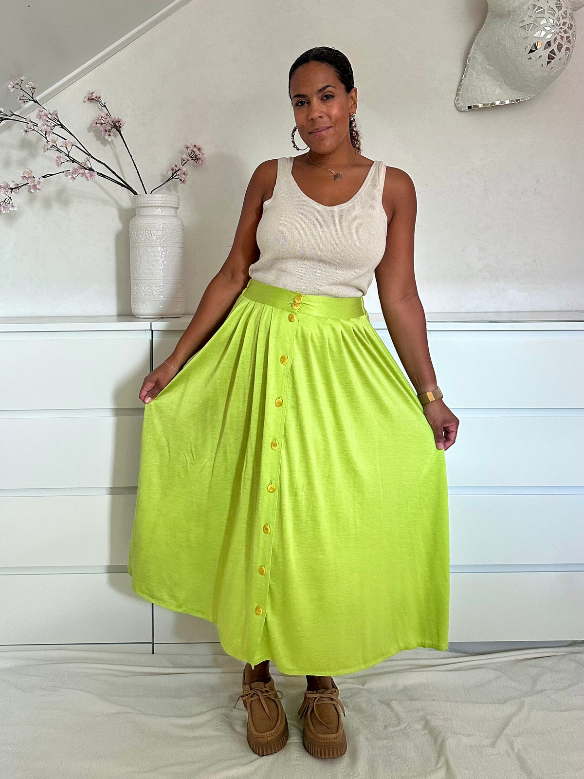 Vintage groene maxi-rok van viscose - M/L
