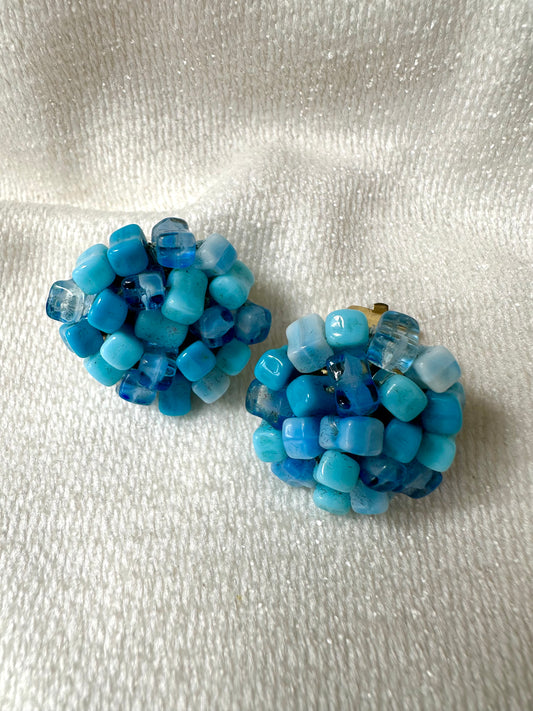 Vintage ronde clipoorbellen met blauwe steentjes