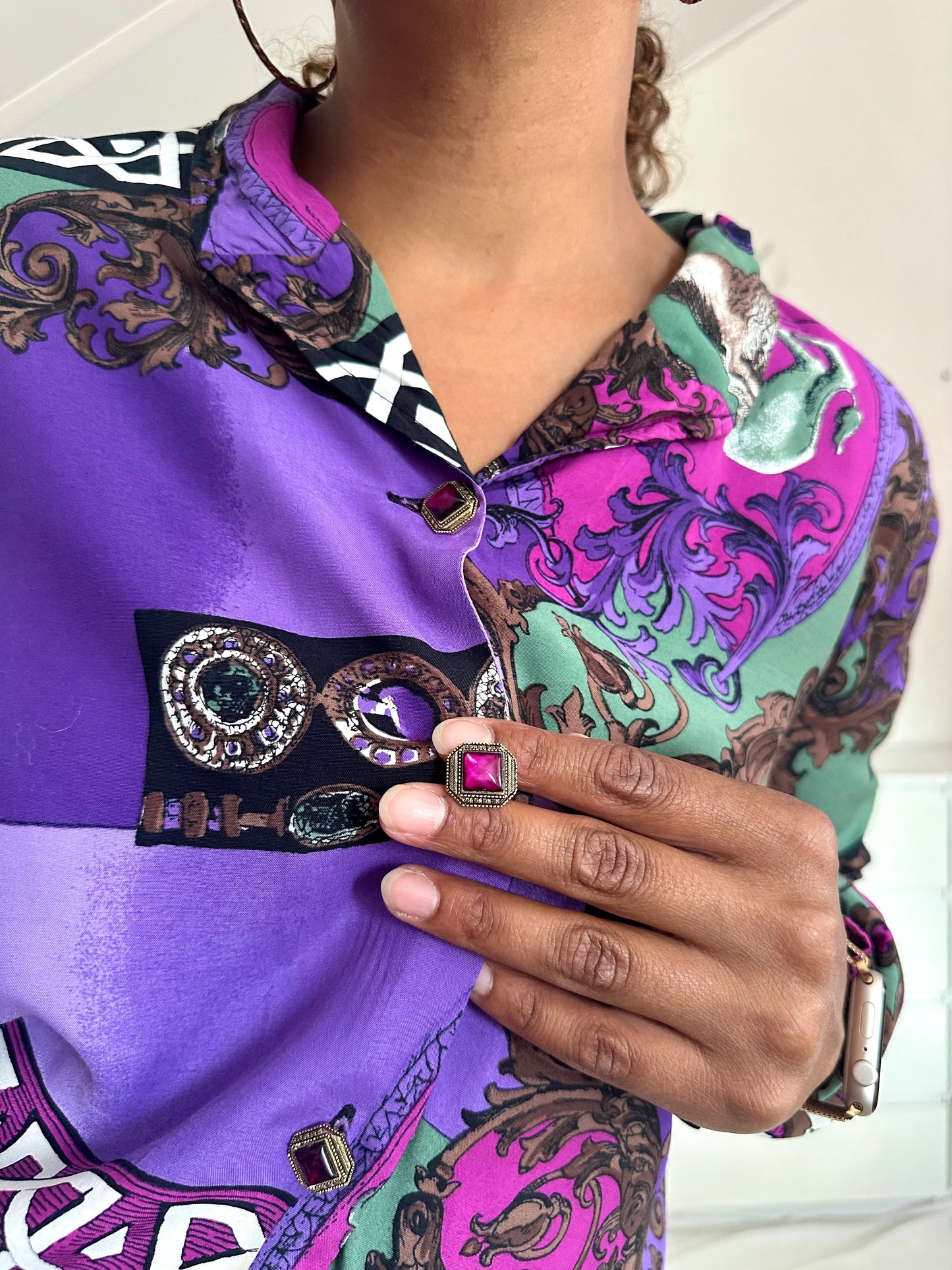 Vintage viscose blouse met barok print - XL