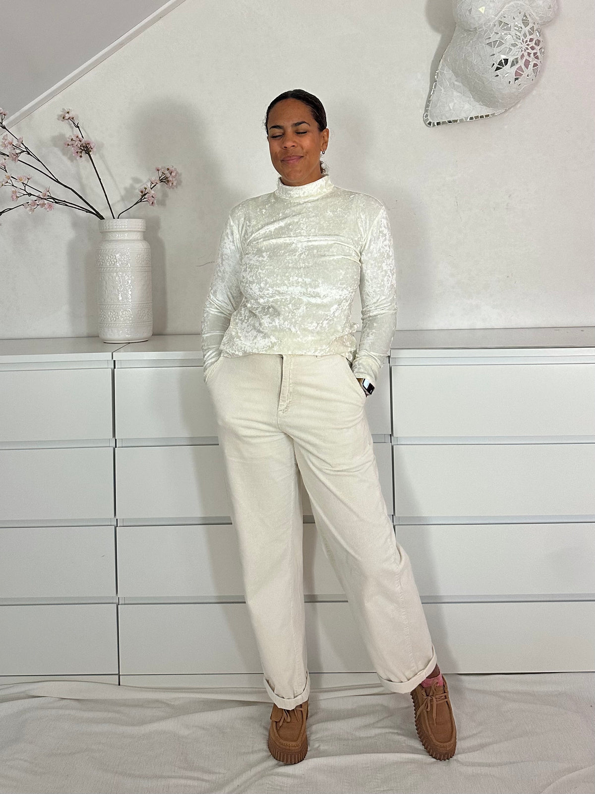 Vintage velours wit coltruitje - S/M
