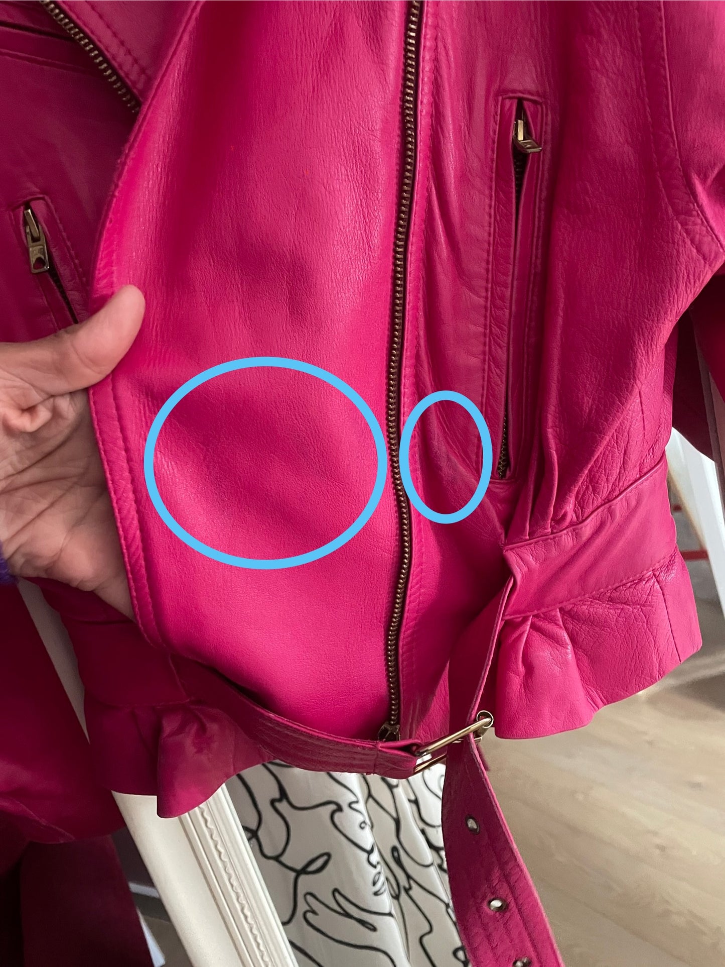 Vintage fuchsia leren bikerjack