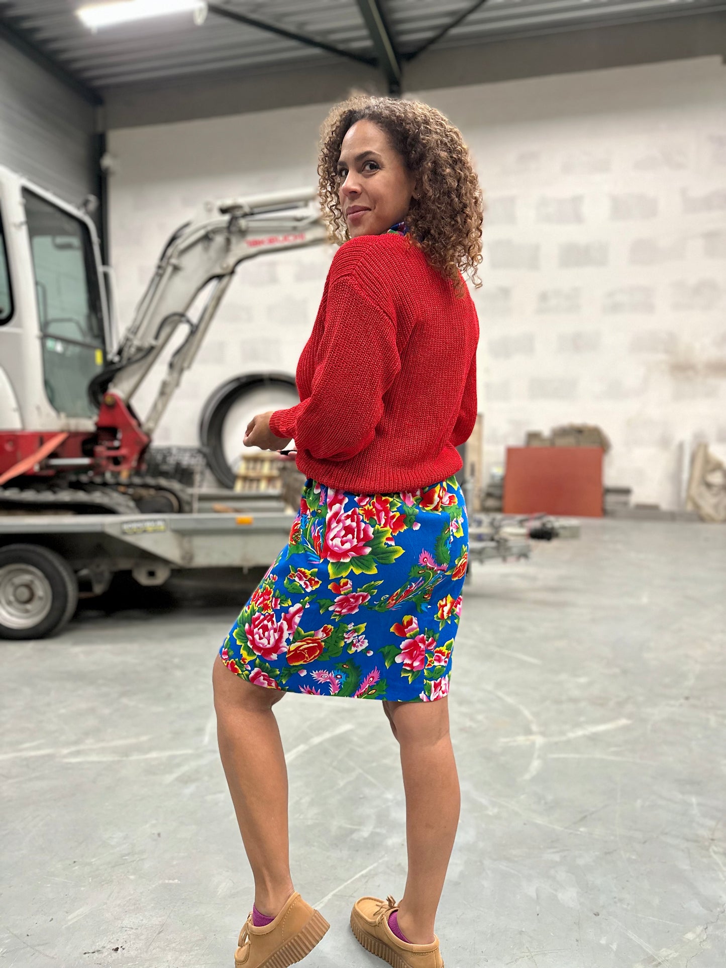 Vintage blauwe bloemenjurk -  S/M