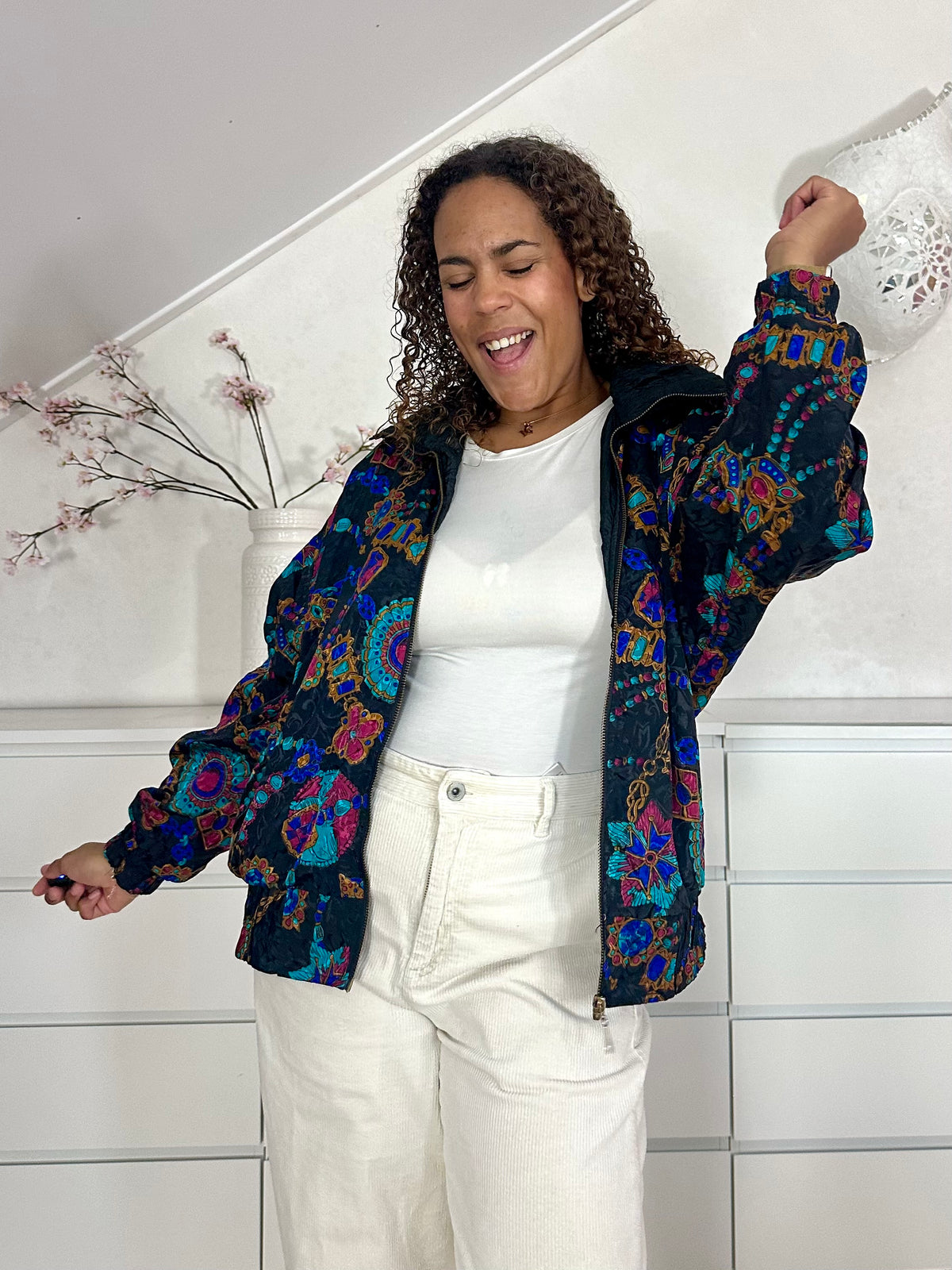 Vintage bomberjack met print - M/L